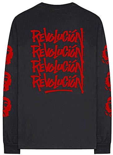 Che Guevara Men's Long Sleeve T-Shirt - Black Revolution Graphic Tee with Back & Arm Print - Large Size - Perfect for Casual Wear, Street Style & Political Statement Outfits