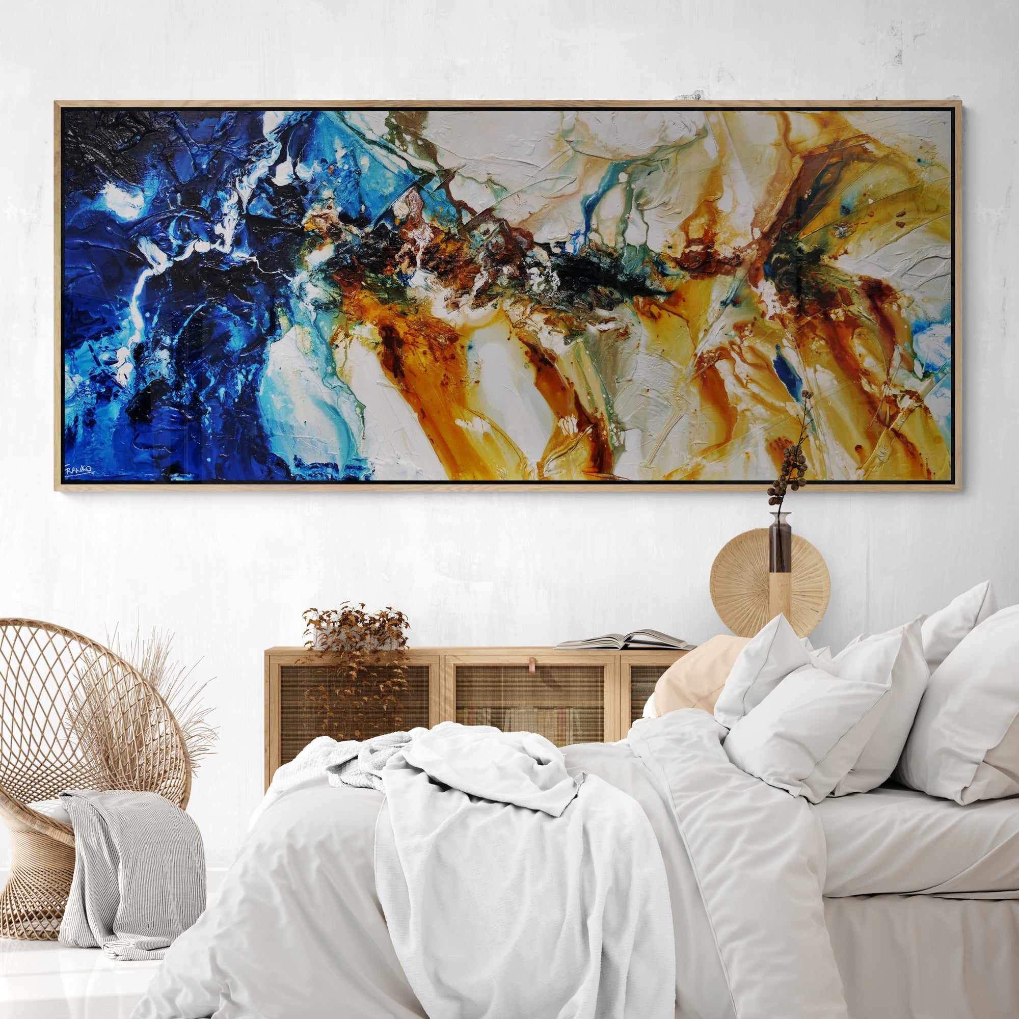 240cm x 100cm Blue Sienna Textured Abstract Canvas Painting - Sapphire Coast Collection - Modern Wall Art for Living Room, Bedroom & Office Decor