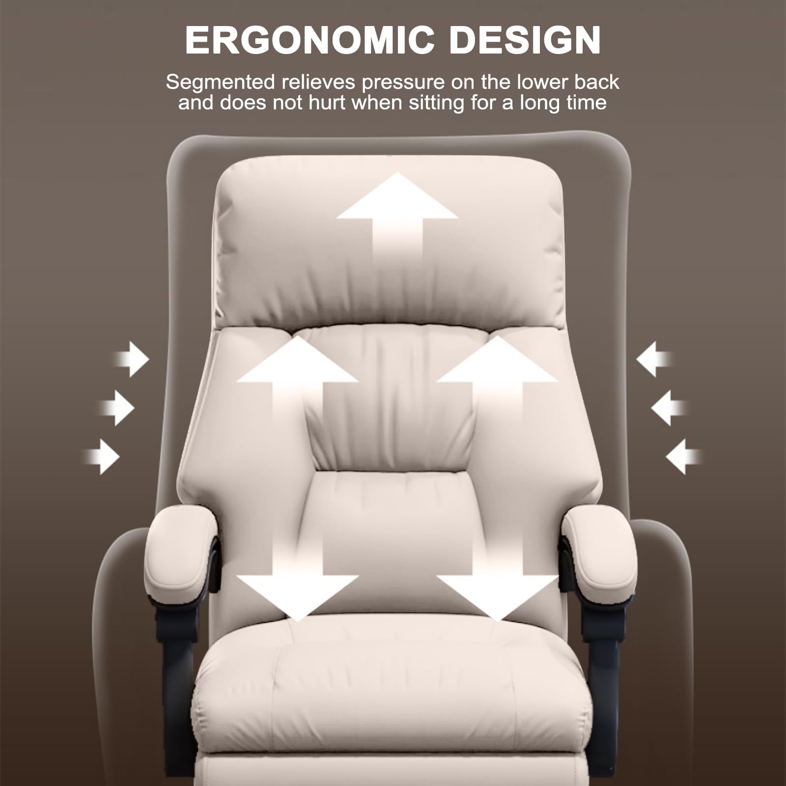 Ergonomic Executive Office Chair with Adjustable Footrest - High Back PU Leather Computer Gaming Chair for Home & Office - Big & Tall Desk Chair in Greige - Perfect for Long Work Hours & Gaming Sessions