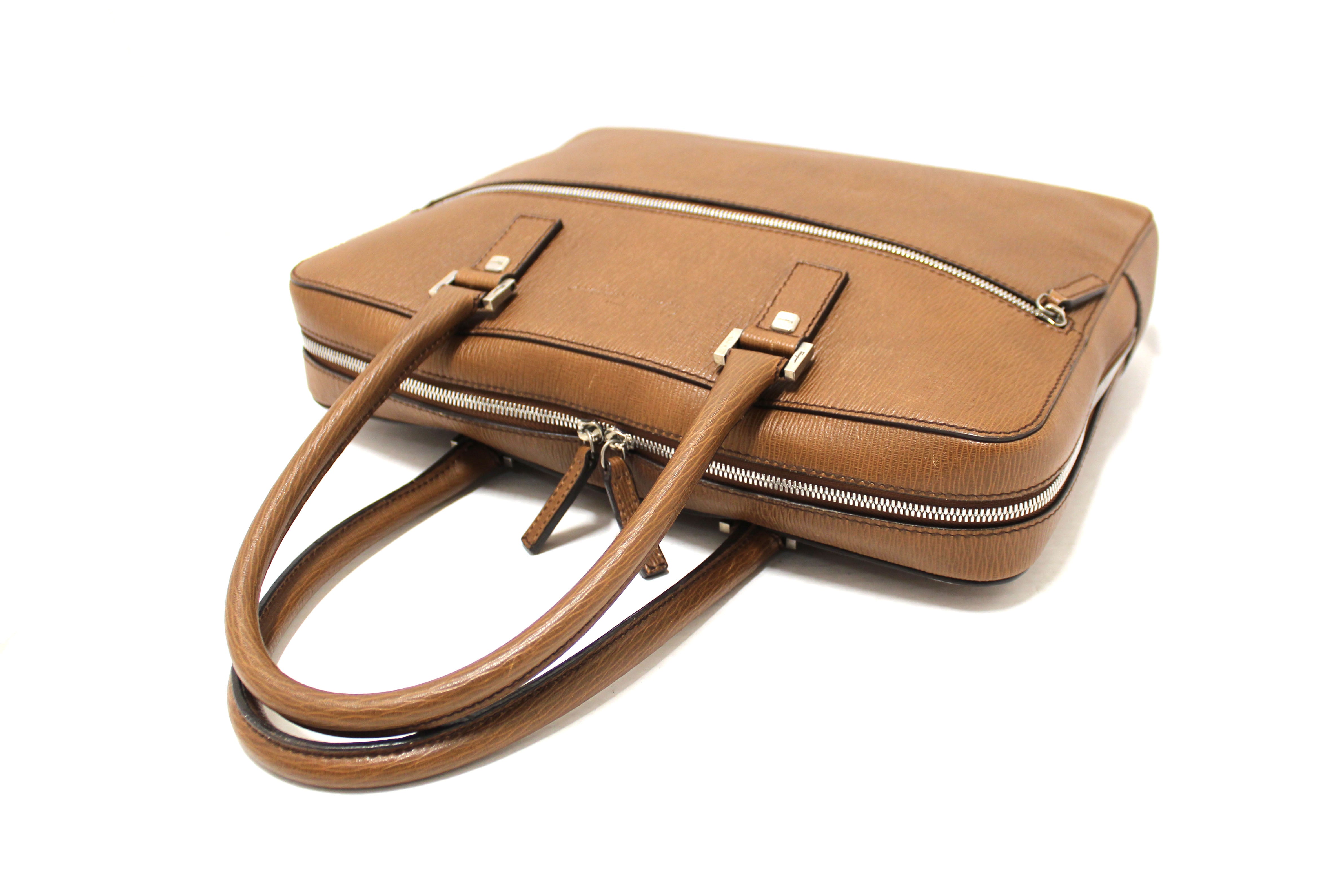 Authentic Salvatore Ferragamo Brown Leather Briefcase for Men - Professional Work Bag for Business, Office & Travel | Durable Laptop Bag for Executives & Professionals