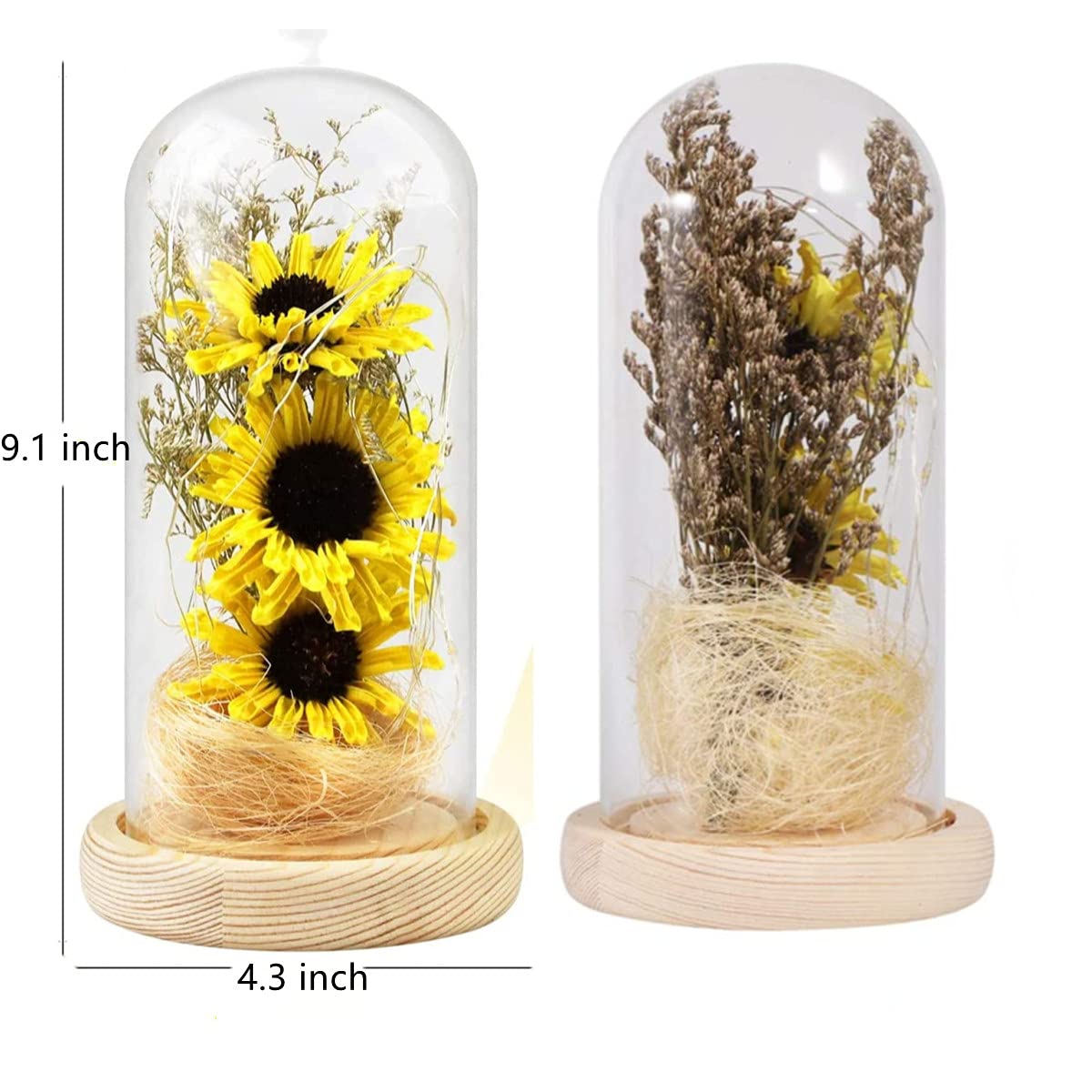 Artificial Sunflower in Glass Dome - Yellow LED Light Decoration for Home, Office, Wedding & Party | Unique Gift for Women, Christmas, Valentine's Day, Mother's Day, Anniversary & Birthday | Romantic Home Decor & Table Centerpiece