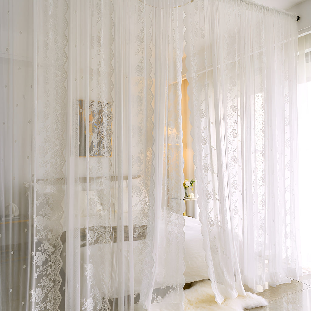 Lara Airy Gauze White Sheer Custom Embroidered Curtains for Living Room Bedroom & Nursery - Light Filtering Window Drapes with Elegant Embroidery