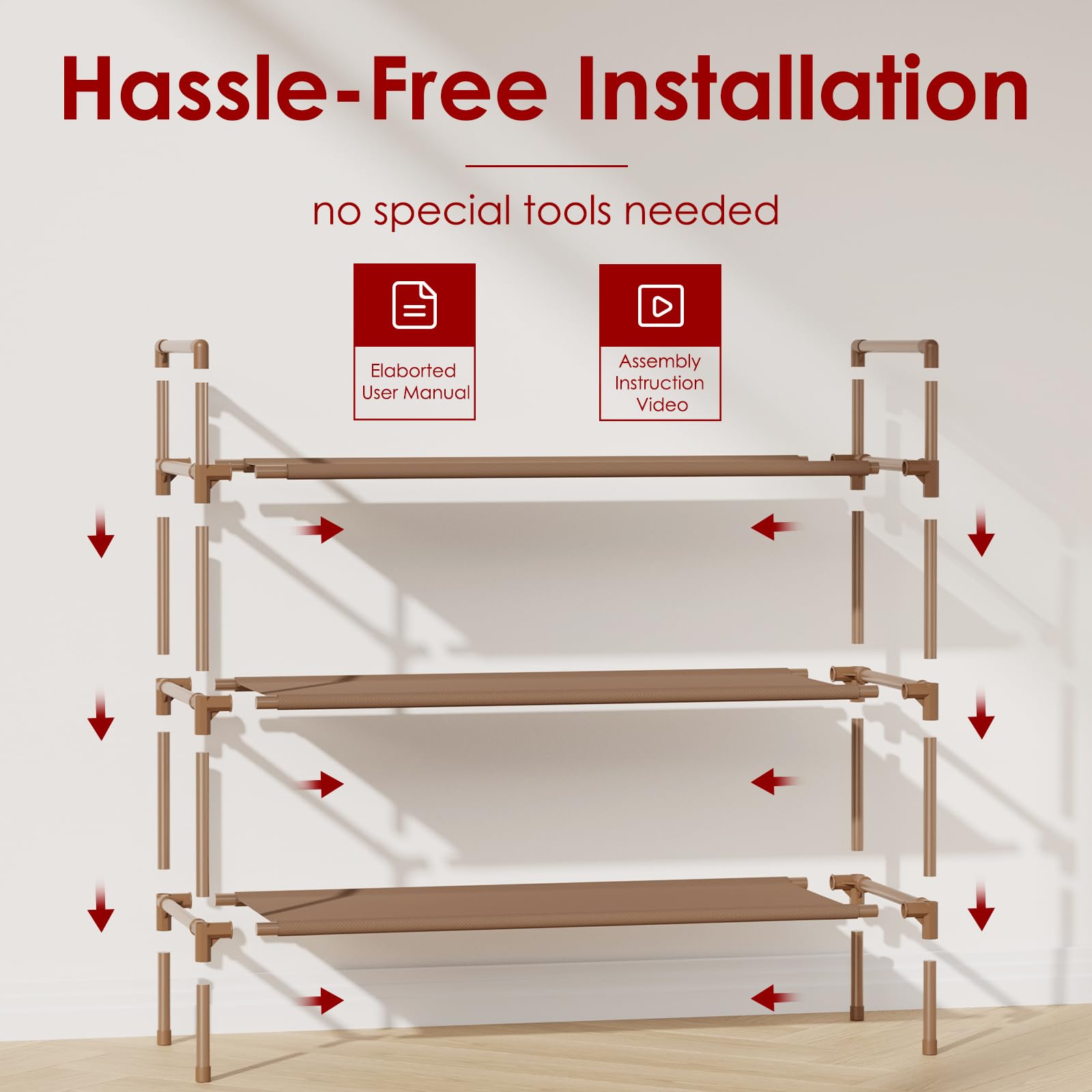 3-Tier Stackable Shoe Rack Organizer with Non-Woven Fabric - Extra Large Brown Shoe Shelf for Closet, Garage, Entryway & Hallway - Sturdy Space-Saving Storage Solution for Shoes, Boots & Sneakers - Perfect for Home, Apartment & Dorm Organization