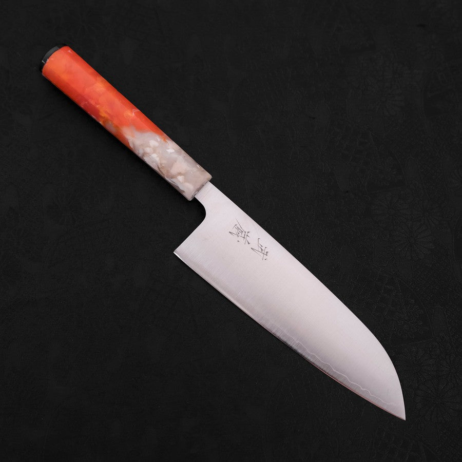 Premium Santoku Knife AUS 10 Steel with Polished Ocean Orange & White Handle - 165mm Japanese Kitchen Knife for Slicing, Dicing, and Chopping Vegetables, Meat, and Fish - Perfect for Home Chefs and Professional Kitchens