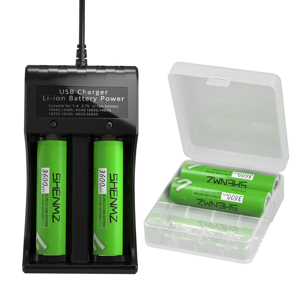 4-Pack 3.7V 3400mAh Rechargeable Flat Top Lithium Batteries with USB Charger - Compatible with Flashlights, Digital Cameras, Small Fans, Audio Equipment & More - Perfect for Outdoor Adventures, Emergency Kits & Electronic Devices