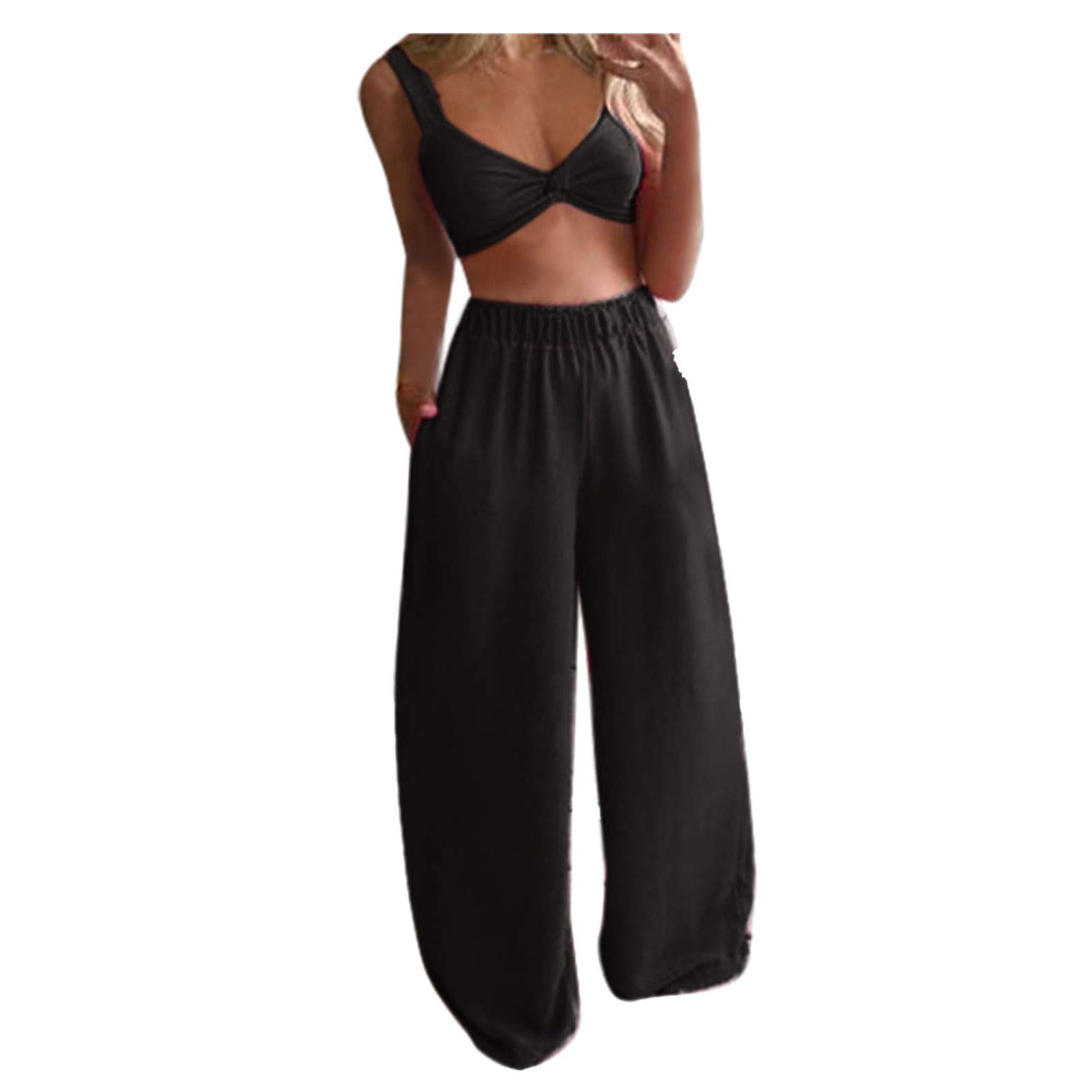 Women's 2-Piece Summer Boho Outfit Set - Personalized Pattern Printed Crop Top & Pants | Bohemian Beachwear for Vacation, Music Festivals & Casual Wear