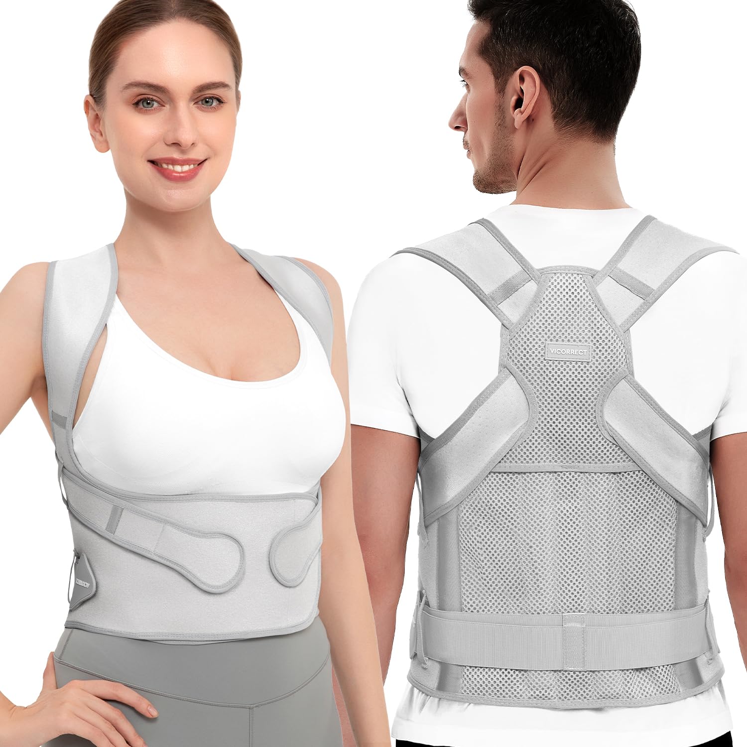 Posture Corrector for Women & Men - Adjustable Back Brace & Shoulder Support to Relieve Upper Back Pain - Gray Medium Size - Perfect for Office Work, Gaming & Daily Comfort