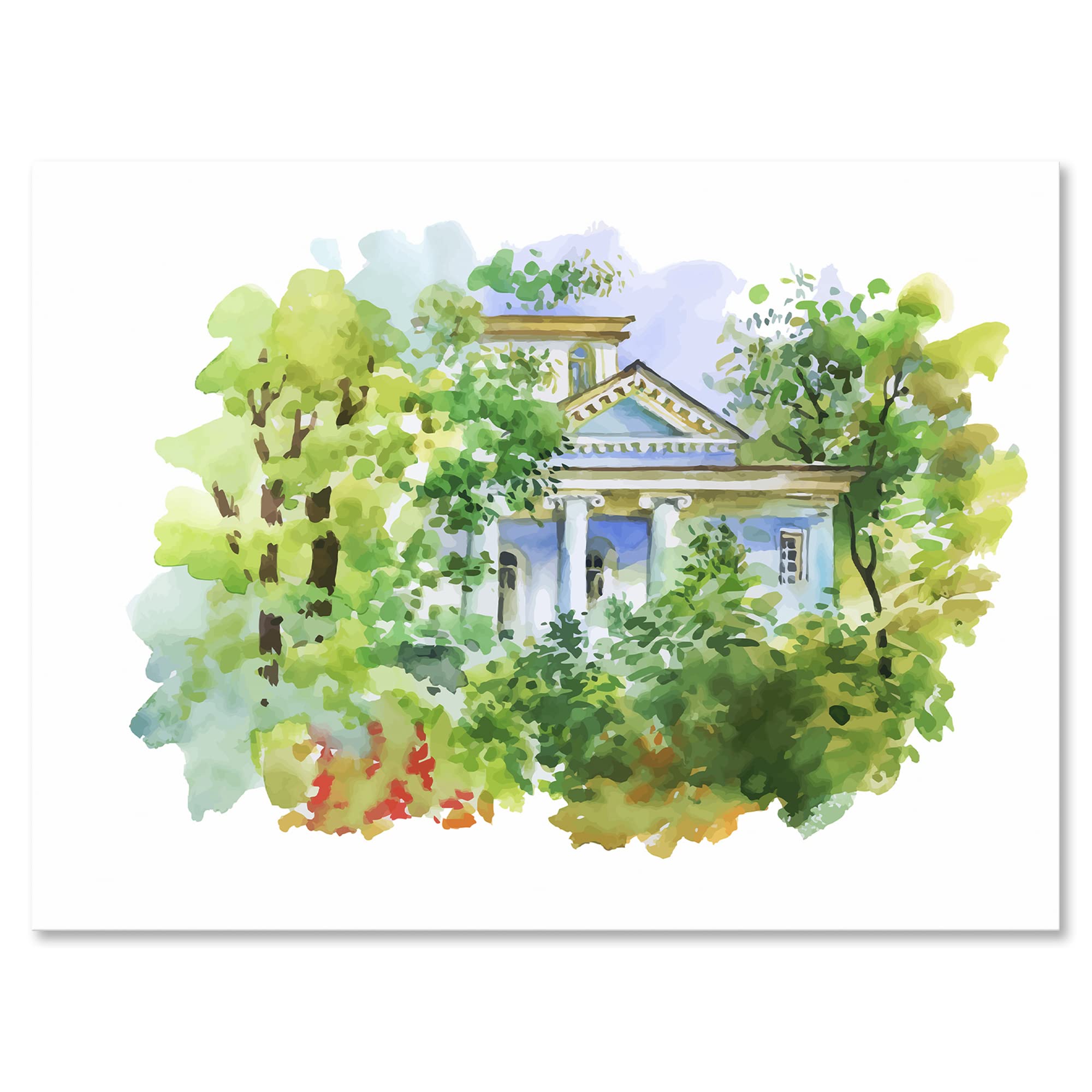 White House In The Woods Traditional Canvas Wall Art - Rustic Landscape Painting for Living Room, Bedroom & Office Decor | Nature Inspired Home Wall Decor