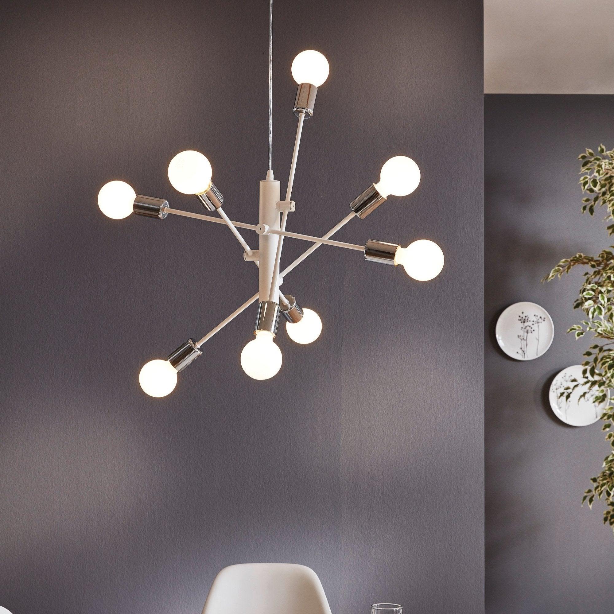 Eglo Gradoli 8-Light Modern Ceiling Pendant in White & Chrome - Perfect for Dining Room, Kitchen Island or Living Room Lighting