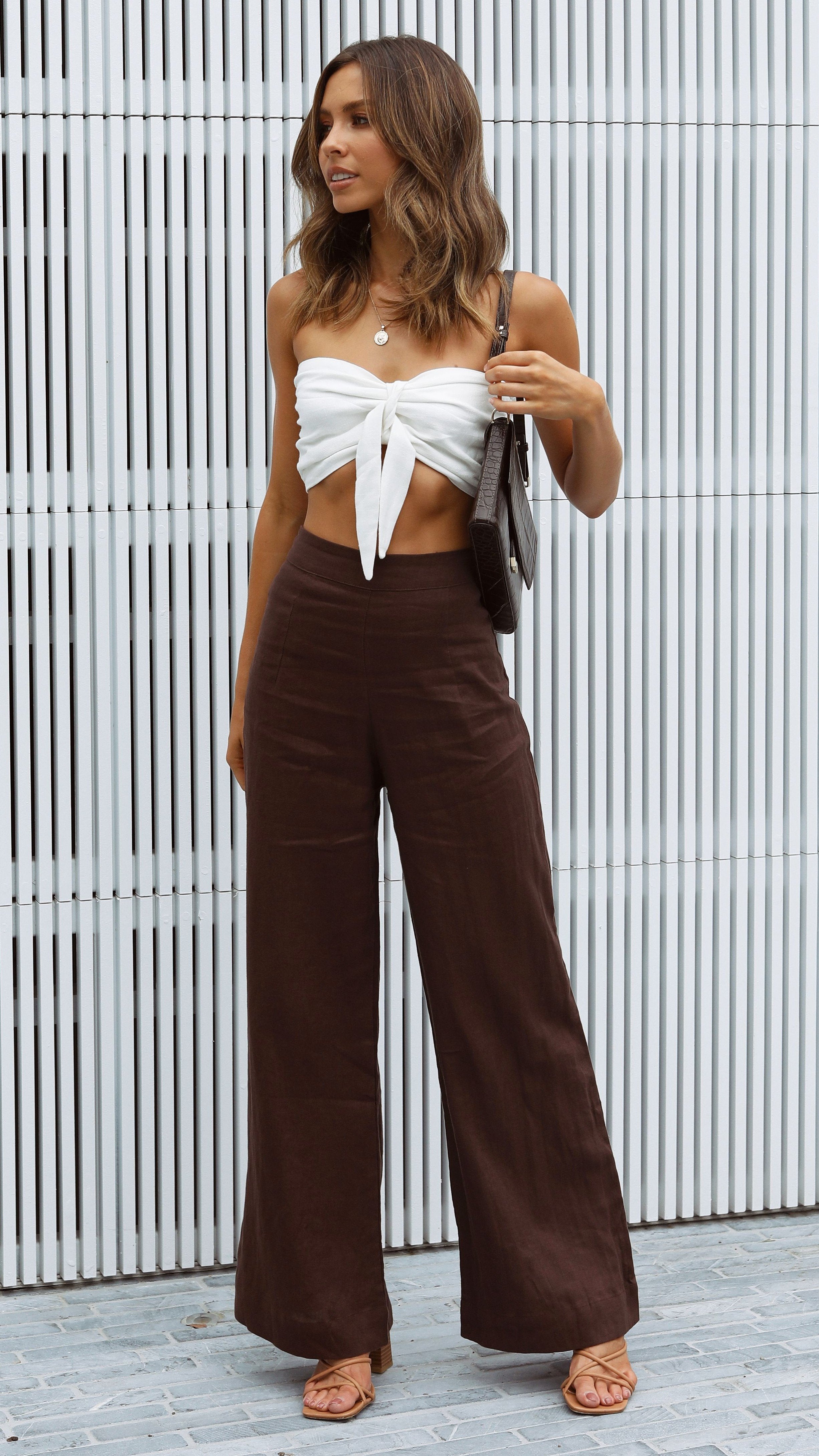 Karah Pants for Women - High Waisted Stretch Chocolate Brown Casual Trousers | Perfect for Work, Office, and Everyday Wear
