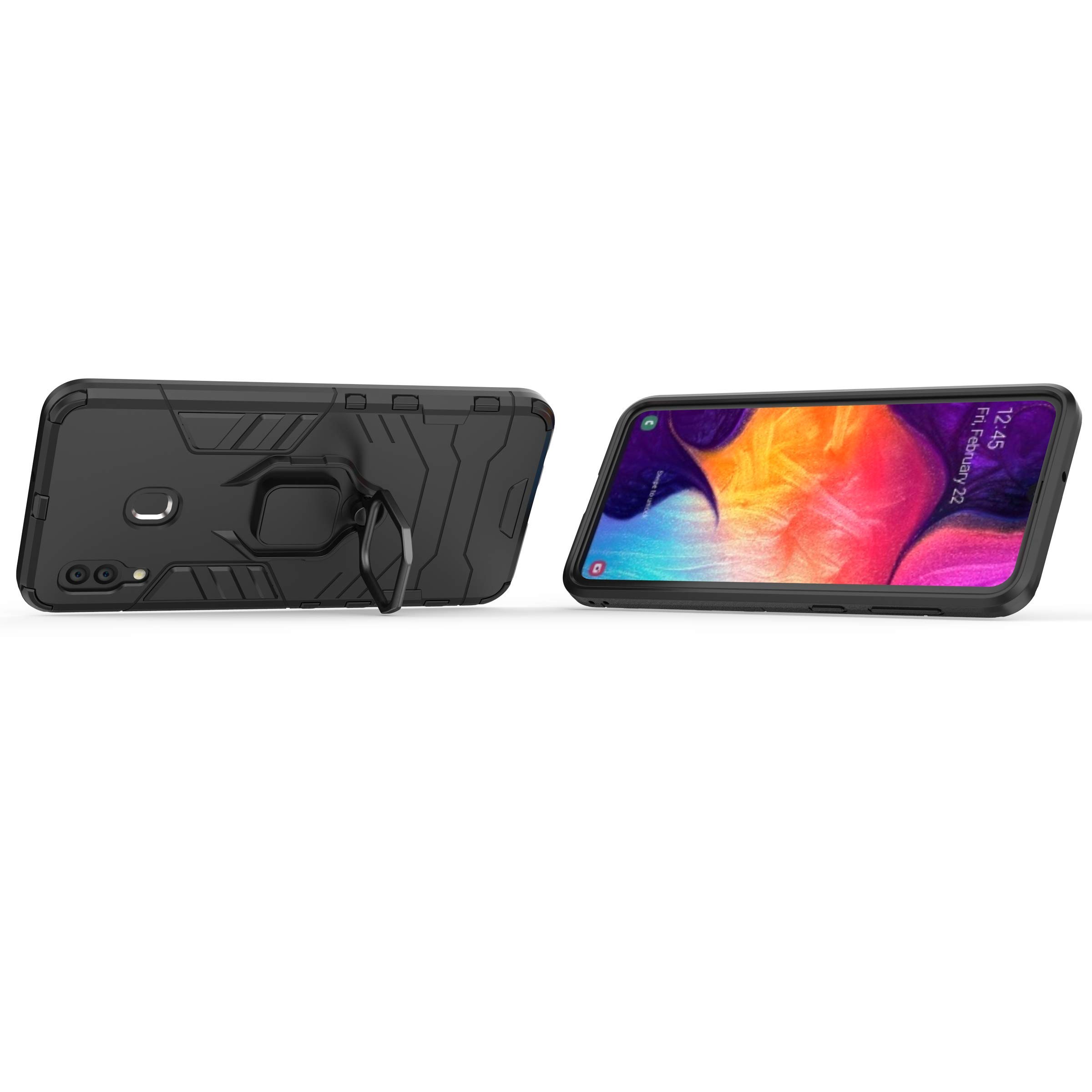 Samsung Galaxy A20s Case (2019 Model SM-A207F/DS, SM-A207M/DS, SM-A2070) - 360° Rotating Ring Holder with Magnetic Car Mount & Kickstand - Black Protective Phone Cover for Work, Travel and Daily Use