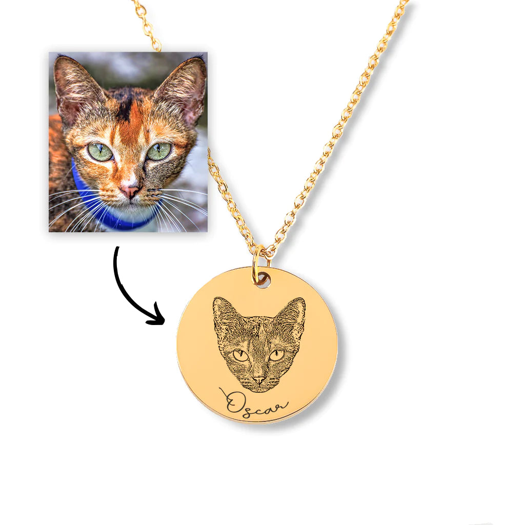 Custom Cat Portrait Necklace - Personalized Pet Jewelry with Name Engraving - Unique Gift for Cat Lovers - Perfect for Birthdays, Anniversaries & Pet Memorials