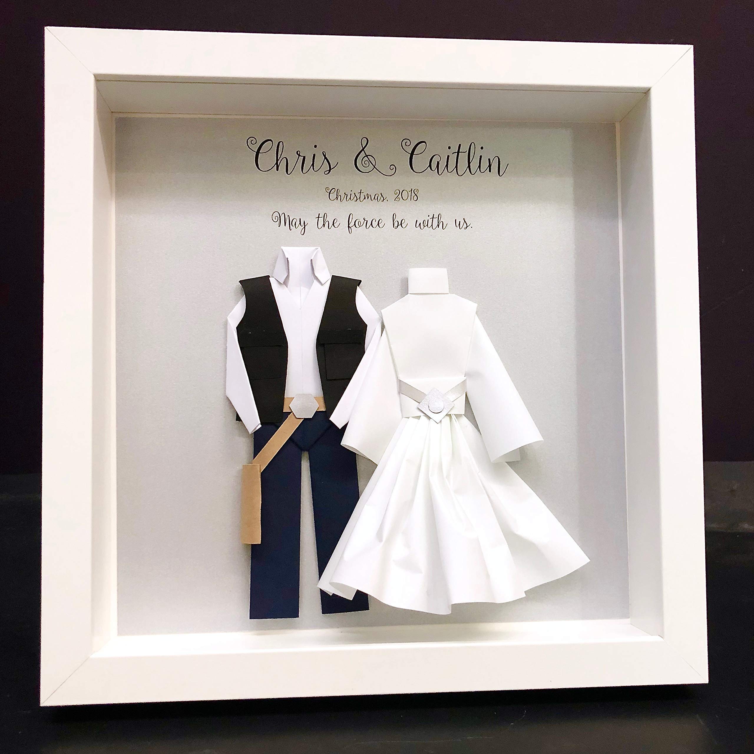 Custom Star Wars Wedding Gift - Personalized Paper Origami Bride & Groom - Unique First Anniversary Gift for Couples - Star Wars Themed Art - Perfect for Weddings, Anniversaries & Geeky Couples