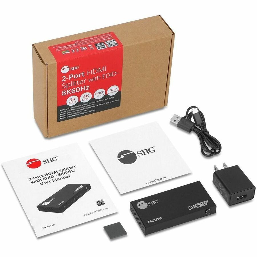 8K HDMI Splitter 1x2 - 8K@60Hz, 40Gbps, VRR, ALLM, EDID Management, Down Scaler - Perfect for Home Theater & Gaming Setup