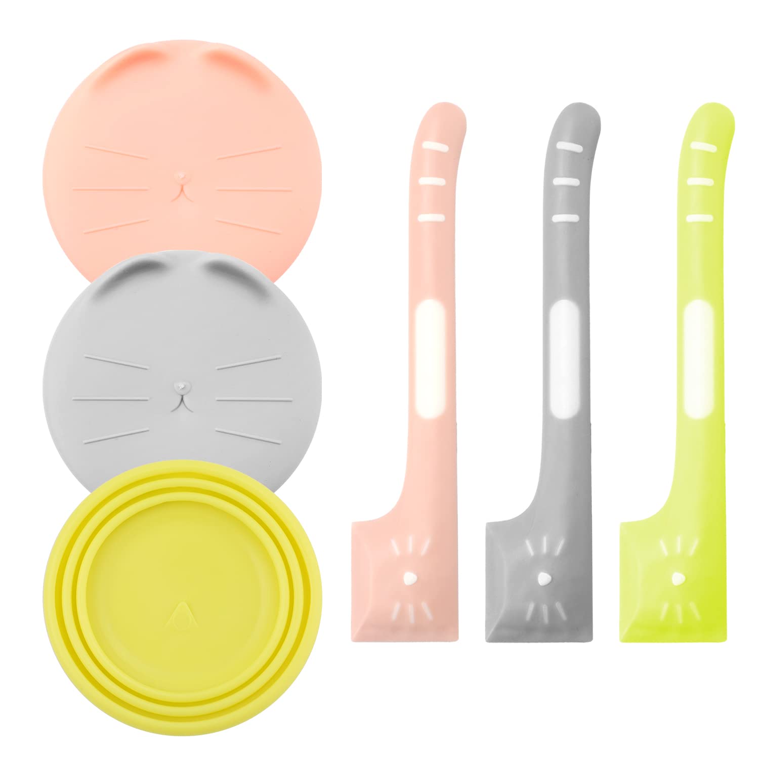 3PCS Silicone Pet Food Can Covers with Spoons - for Cat & Dog Wet Food Storage & Feeding