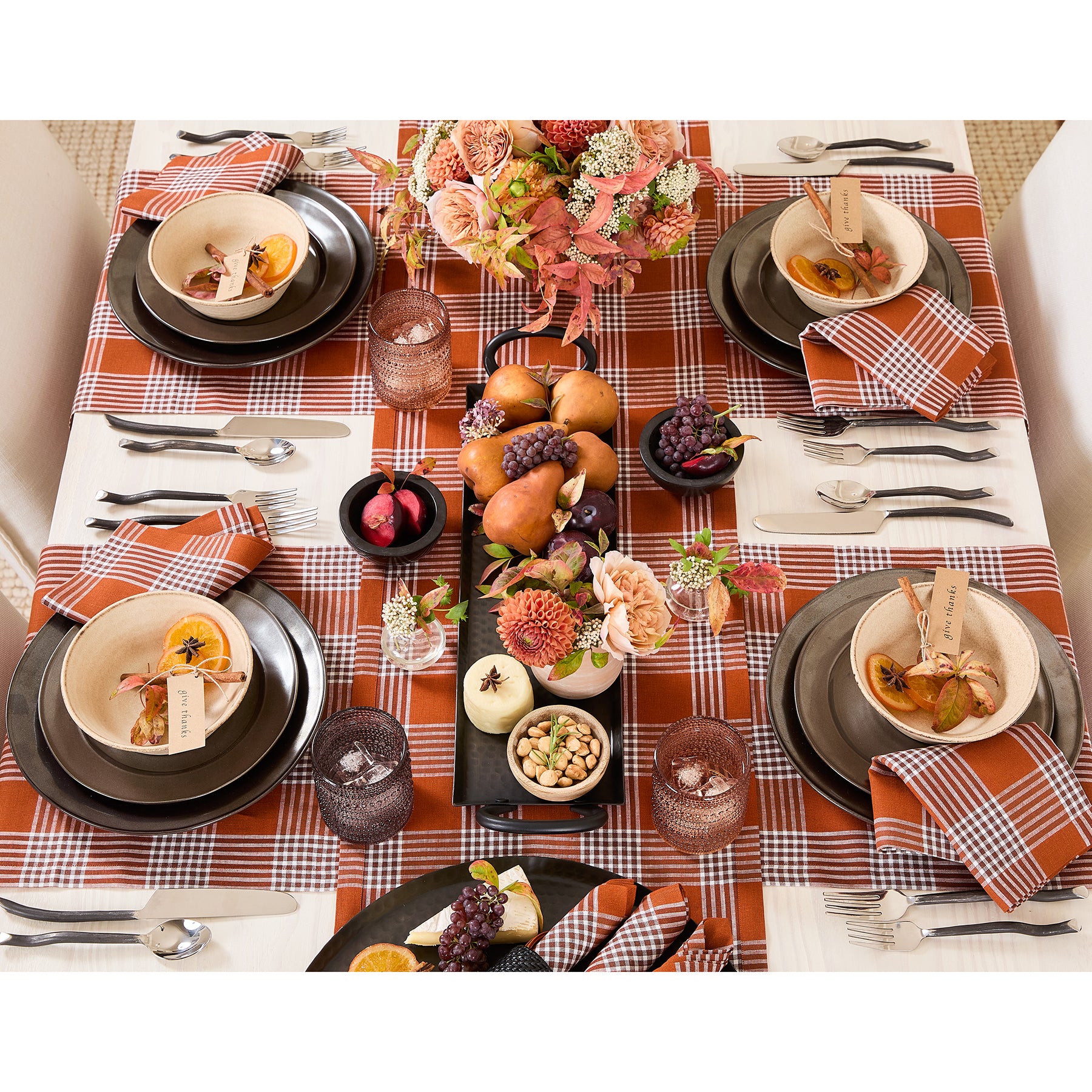 Glen Check Cotton Placemats Set of 4 - Premium Table Mats for Dining Room Decor, Kitchen Table Setting & Holiday Dinner Parties