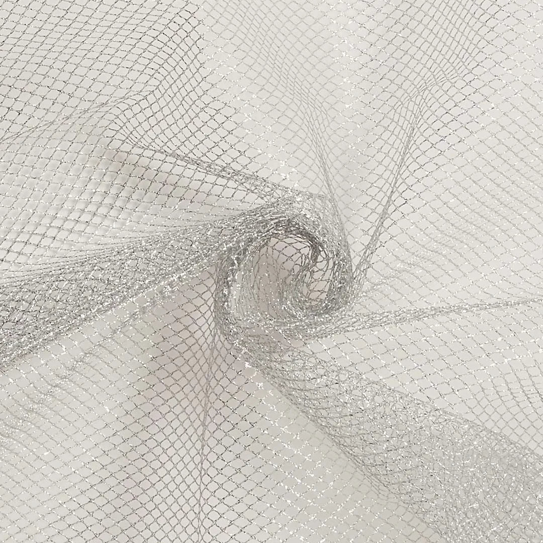 Elegant Silver Bridal Tulle Lurex Fishnet Veil - Perfect for Weddings, Evening Gowns & Special Occasions