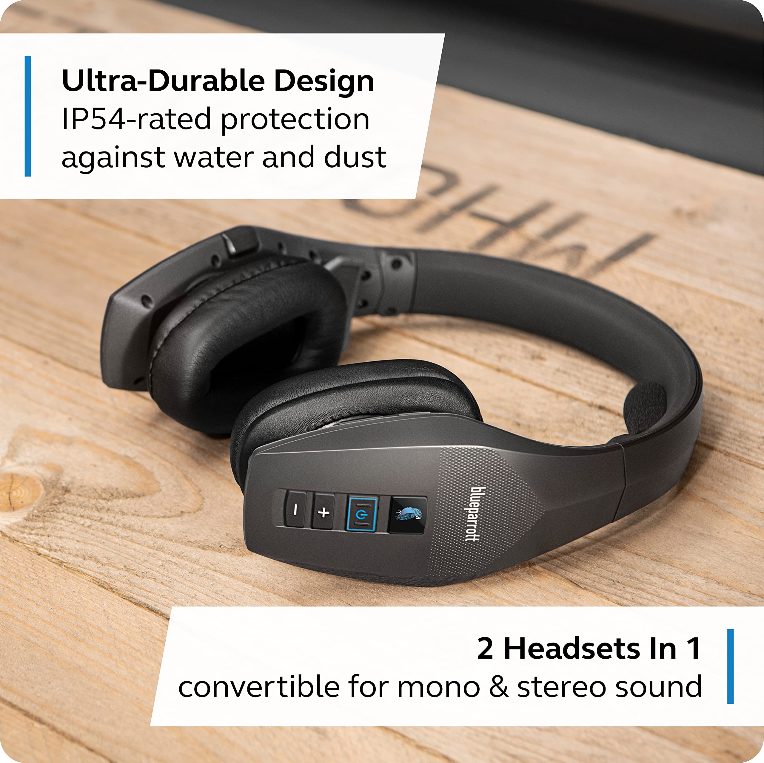 BlueParrott S650-XT Bluetooth Wireless Headset with 96% Noise Cancellation - Over-Ear Trucker Headphones with Microphone, 2-in-1 Convertible Stereo/Mono & ANC, IP54 Water-Resistant, 36-Hour Battery Life (Black) - Perfect for Truck Drivers, Call Centers & Noisy Work Environments