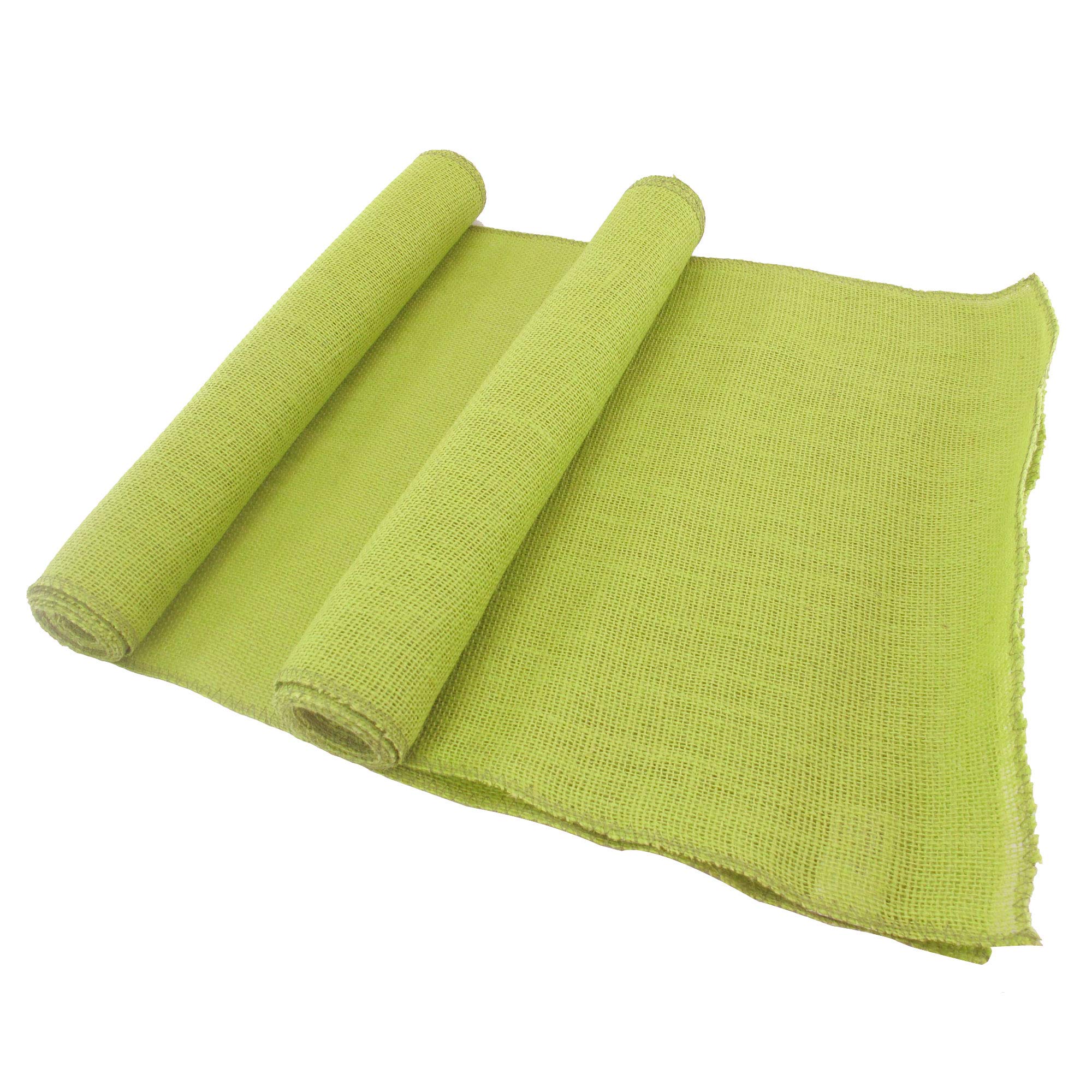 BambooMN Green 15x88 Inch Vintage Burlap Table Runner - 30 Pack Rustic Wedding Decor for Bridal Shower, Bachelorette Party & Graduation Events - Perfect for Farmhouse, Country & Boho Style Table Settings