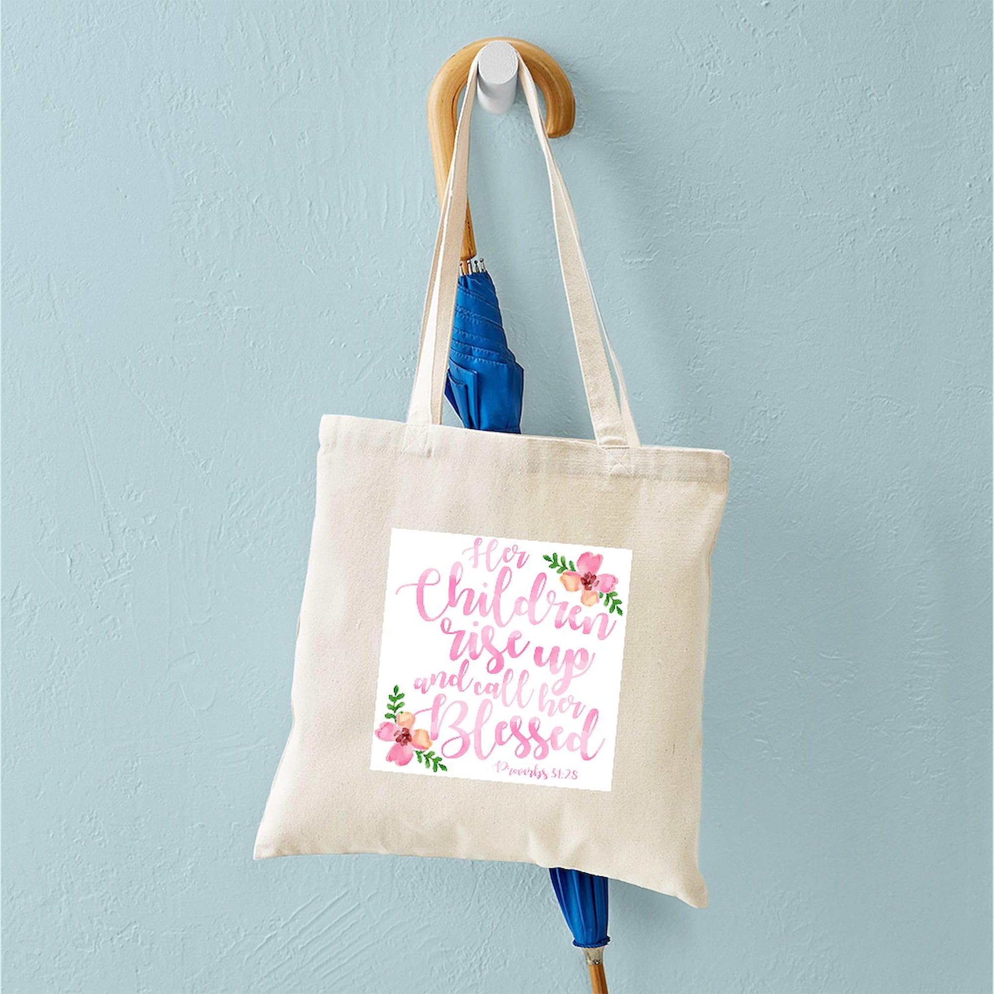 Rise Up Blessed Tote Bag - Natural Canvas Reusable Shopping Bag for Groceries, Beach, Work & Church | Eco-Friendly Cotton Tote with Inspirational Quote