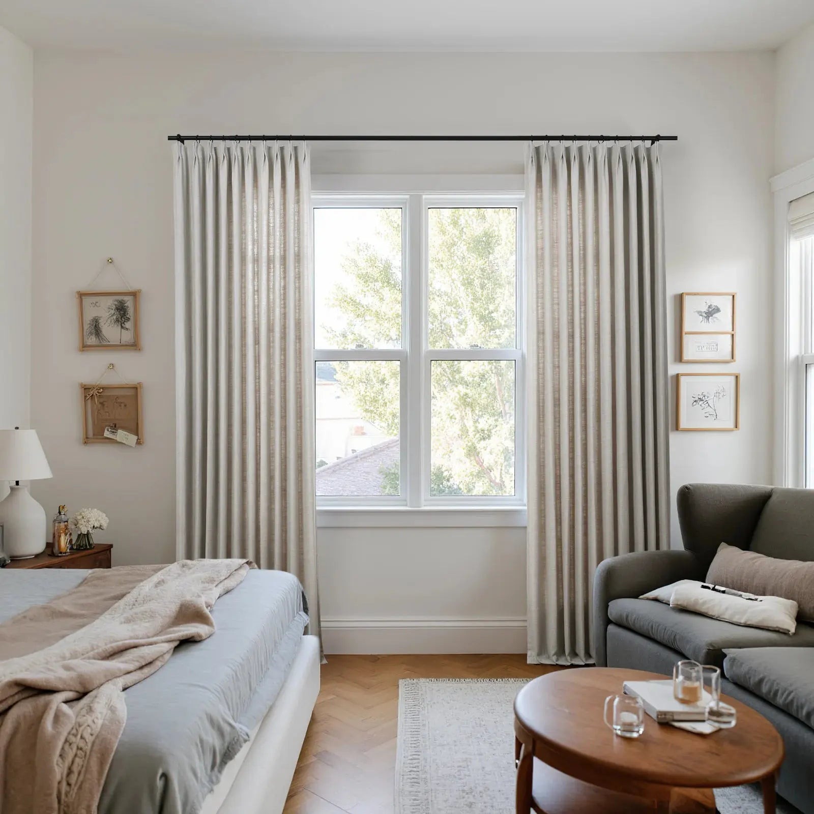 Reid Herringbone Curated Pleated Window Drapes - Elegant Blackout Curtains for Living Room & Bedroom