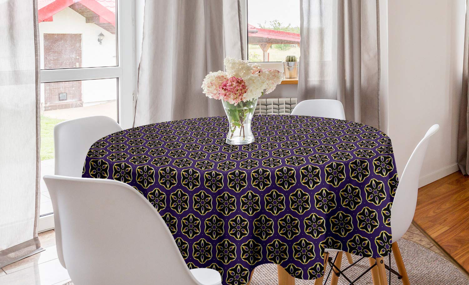 Ambesonne Floral Round Tablecloth 60