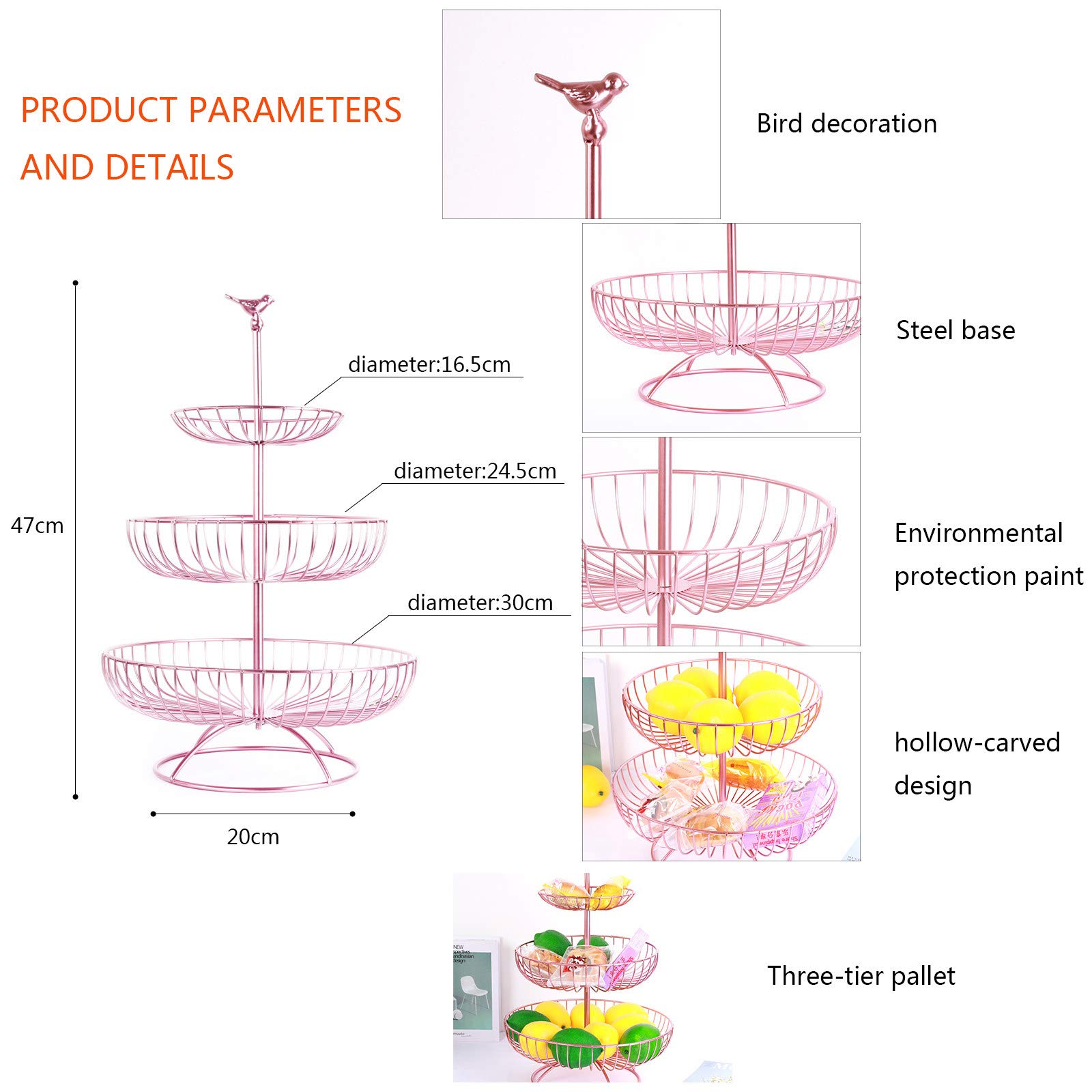 3 Tier Fruit and Vegetable Basket for Kitchen Counter, Detachable Bread Storage Organizer, Perfect for Living Room, Dining Room, and Pantry Organization