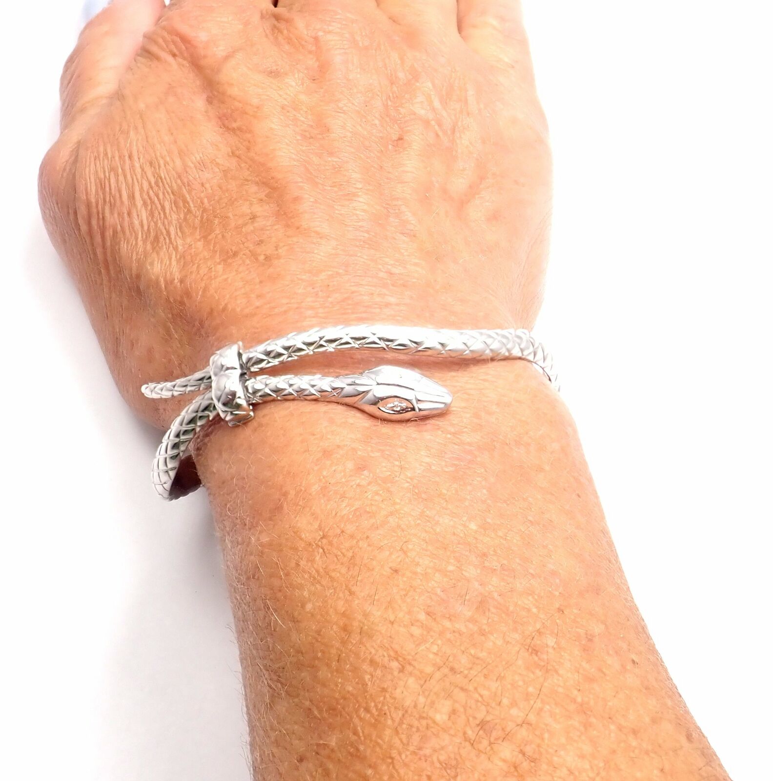 Authentic Tom Ford 18k White Gold Diamond Snake Bangle Bracelet - Luxury Jewelry for Women, Perfect for Parties, Weddings & Special Occasions