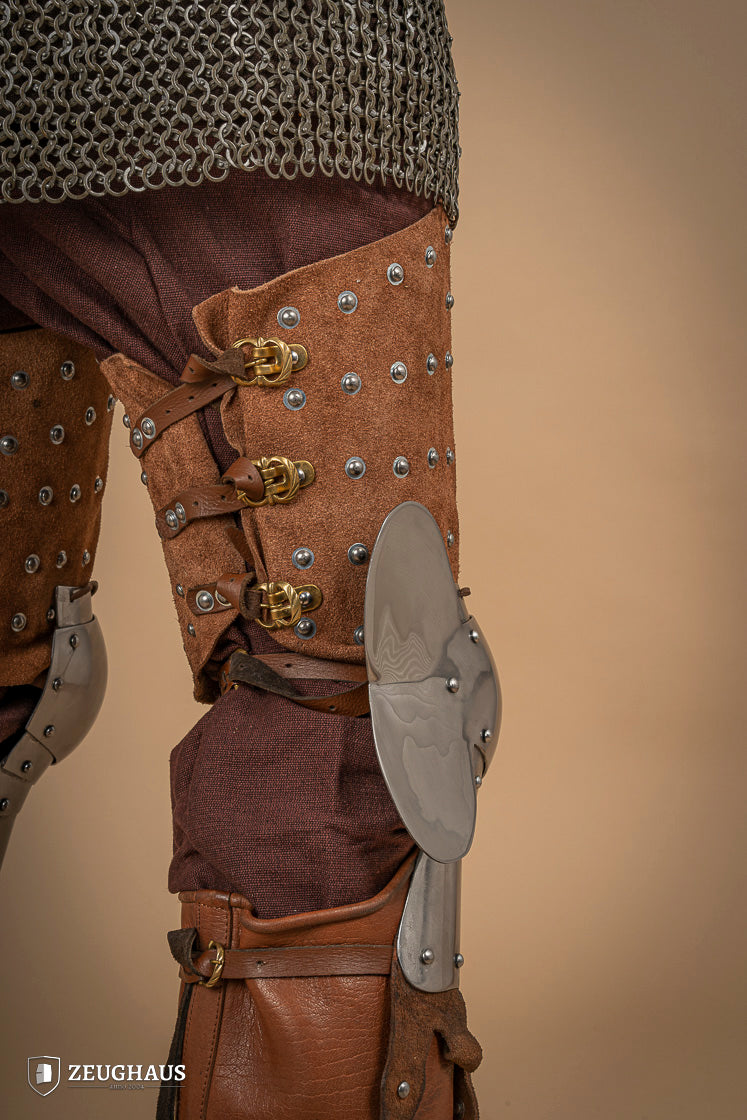 Brown Suede Leather Splinted Leg Armor - Medieval Knight Costume, LARP, Cosplay & Renaissance Fair Accessory