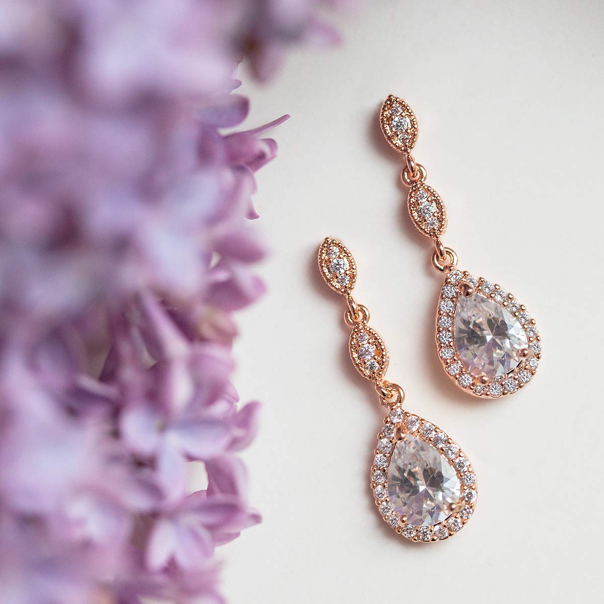 A+O Bridesmaid Earrings - Teardrop Cubic Zirconia Crystal Earrings in Silver, Gold, Rose Gold - Perfect for Weddings, Parties & Special Occasions