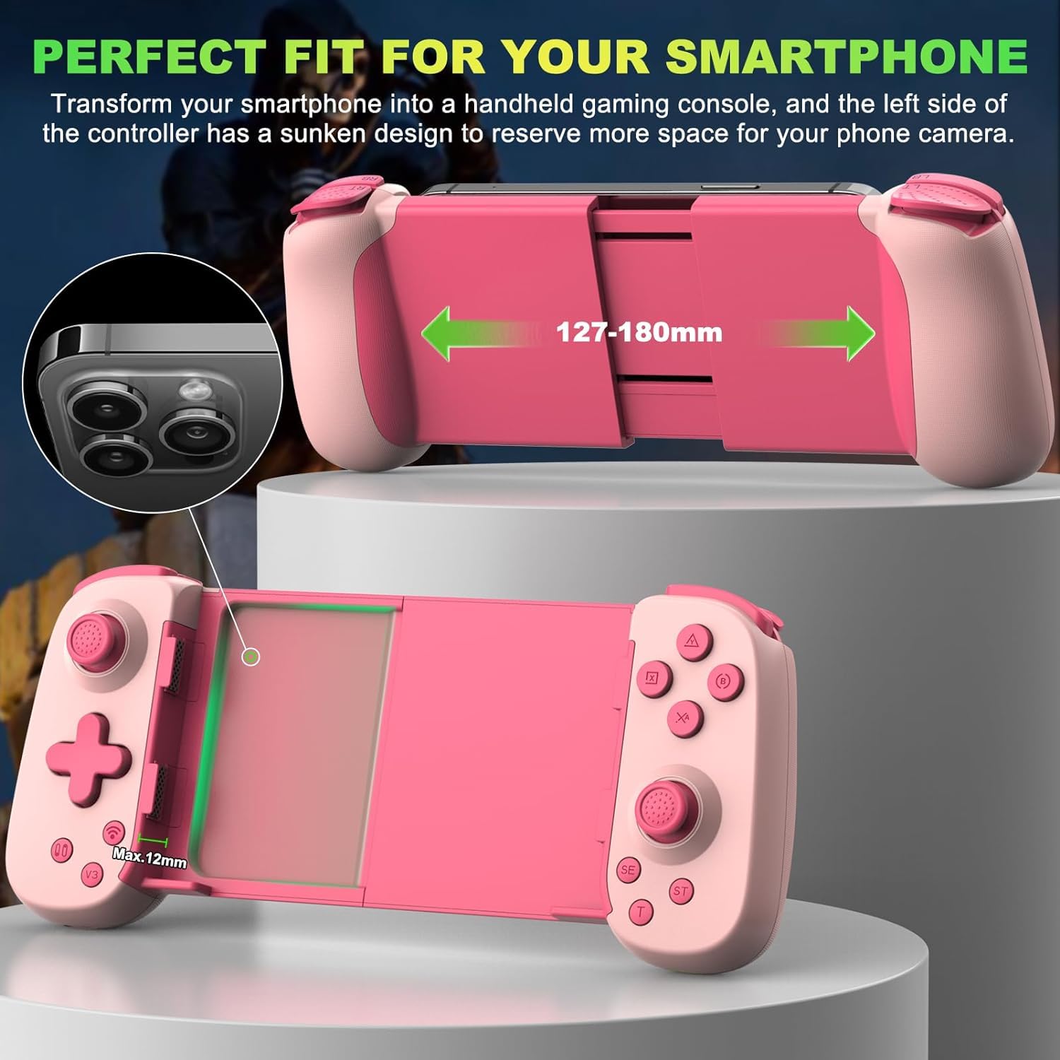 Wireless Bluetooth Game Controller for iPhone, Android, PC, iPad, Tablet, Switch, PS4, PS5 - MFi Certified Gaming Joystick with Turbo, 6-Axis Gyro & Dual Motors - Compatible with PS/Xbox/PC Cloud Gaming & Streaming - Pink - Perfect for Mobile Gaming, Console Gaming & Arcade Games