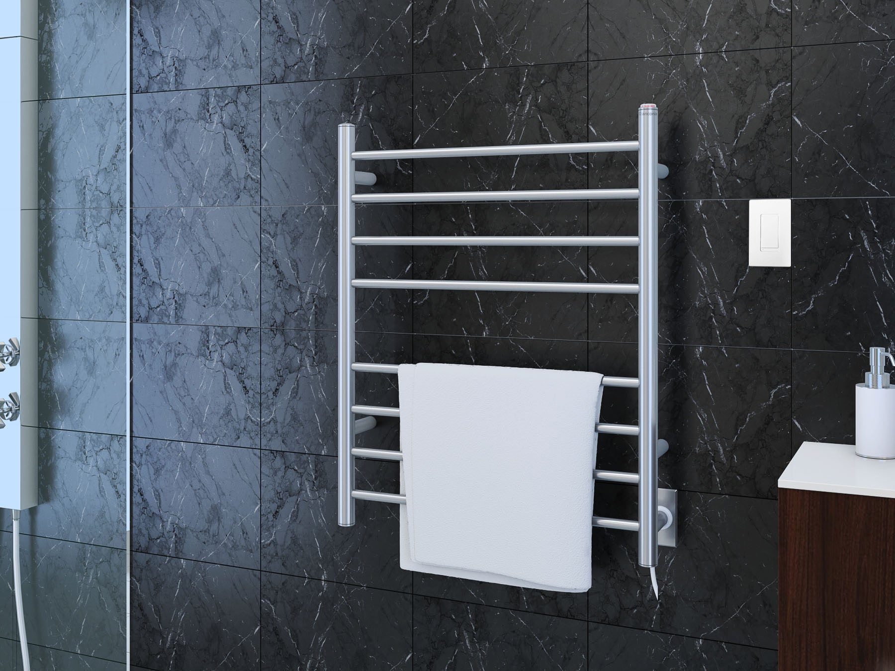 Ancona Prestige Dual 8 Bar Hardwired & Plug-in Stainless Steel Towel Warmer with WiFi Timer - Bathroom Luxury Heated Towel Rack for Spa, Hotel & Home Use