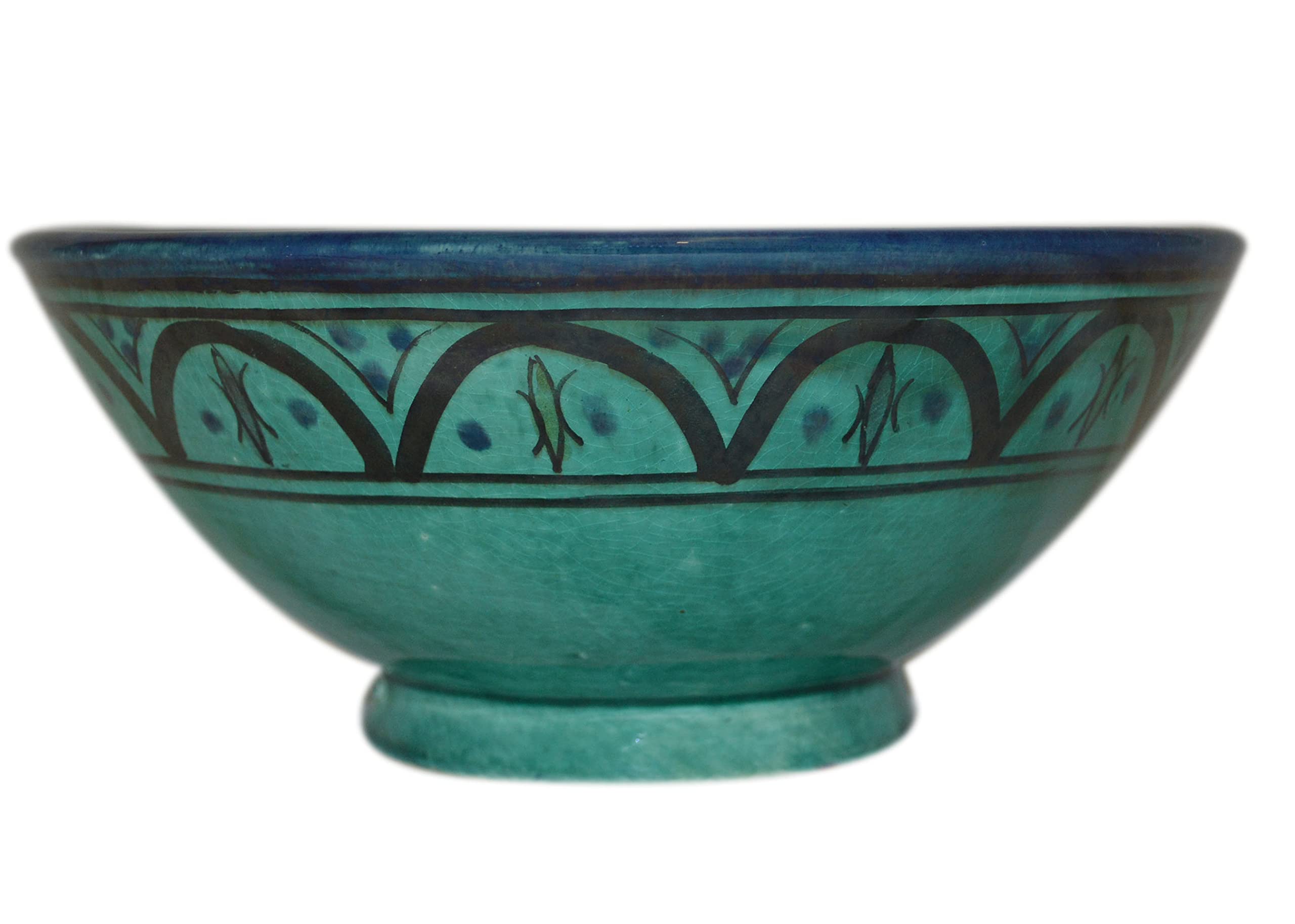 Handmade Moroccan Ceramic Serving Bowl - 8 Inch Aqua Blue Decorative Dish for Soups, Salads & Entertaining