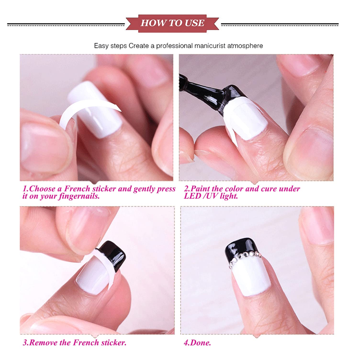 JERCLITY 90 Sheets 3420 Pieces Self-Adhesive French Manicure Nail Art Stickers - 3 Moon Shape Designs for Nail Tips Guides, DIY Decoration & Stencil Tools | Perfect for Salon, Home Manicures & Nail Art Enthusiasts