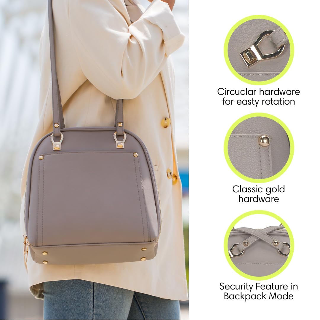 Miztique The Daisy Convertible Backpack Purse for Women - Soft Vegan Leather Shoulder Bag & Backpack (Taupe, 10.5
