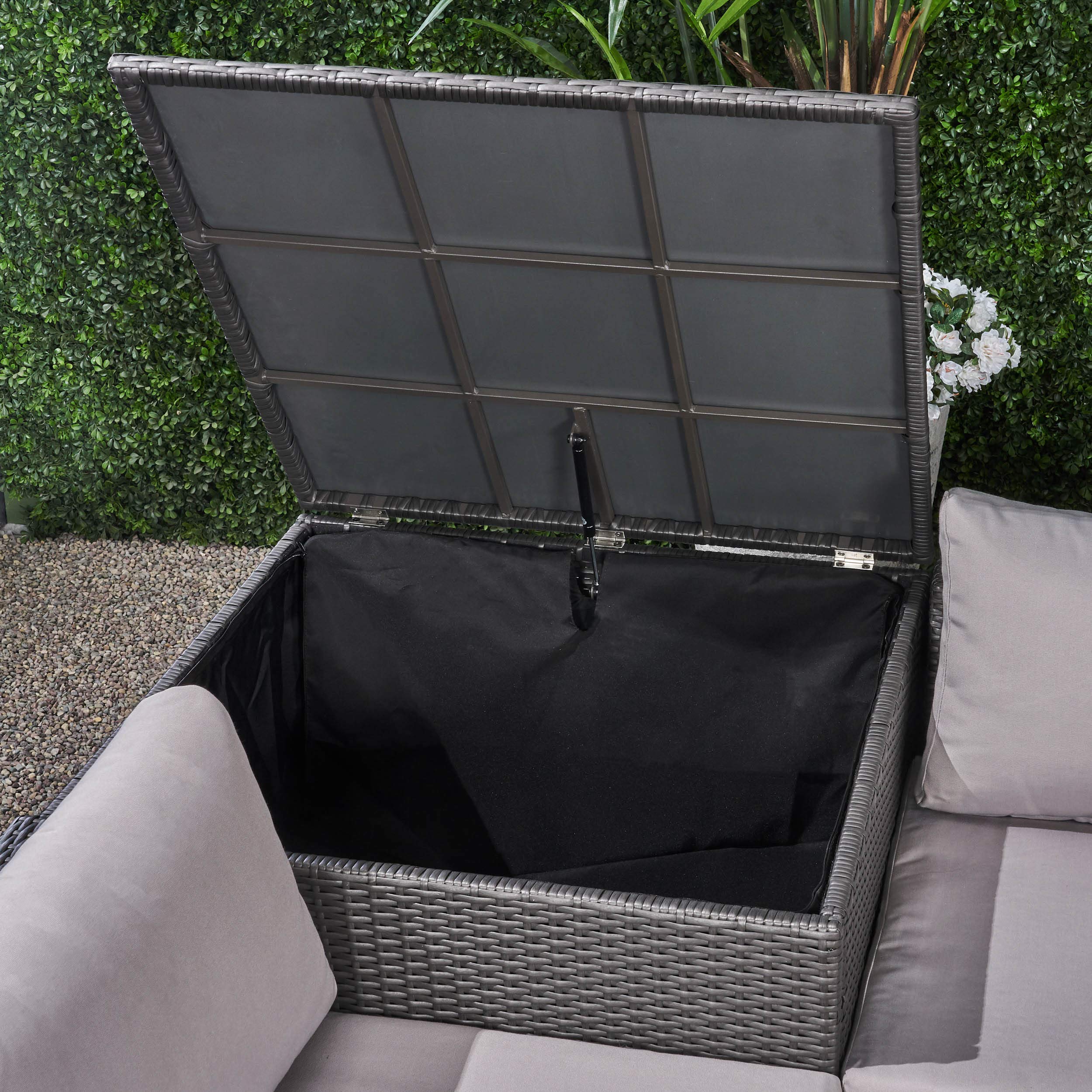 4-Piece Outdoor Patio Sectional Sofa Set with Coffee Table & Storage Ottoman - Wicker & Aluminum Frame, Gray & Light Gray - Perfect for Backyard, Poolside & Garden Relaxation
