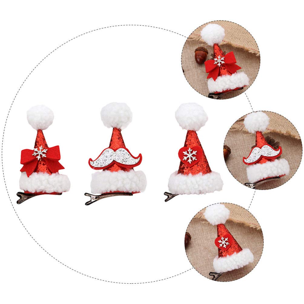 3pcs Christmas Mini Santa Hat Hair Clips with Moustache Bow - Festive Hair Pins & Barrettes for Kids & Baby - Perfect for Holiday Parties, Christmas Photos & Costume Accessories (Random Color)