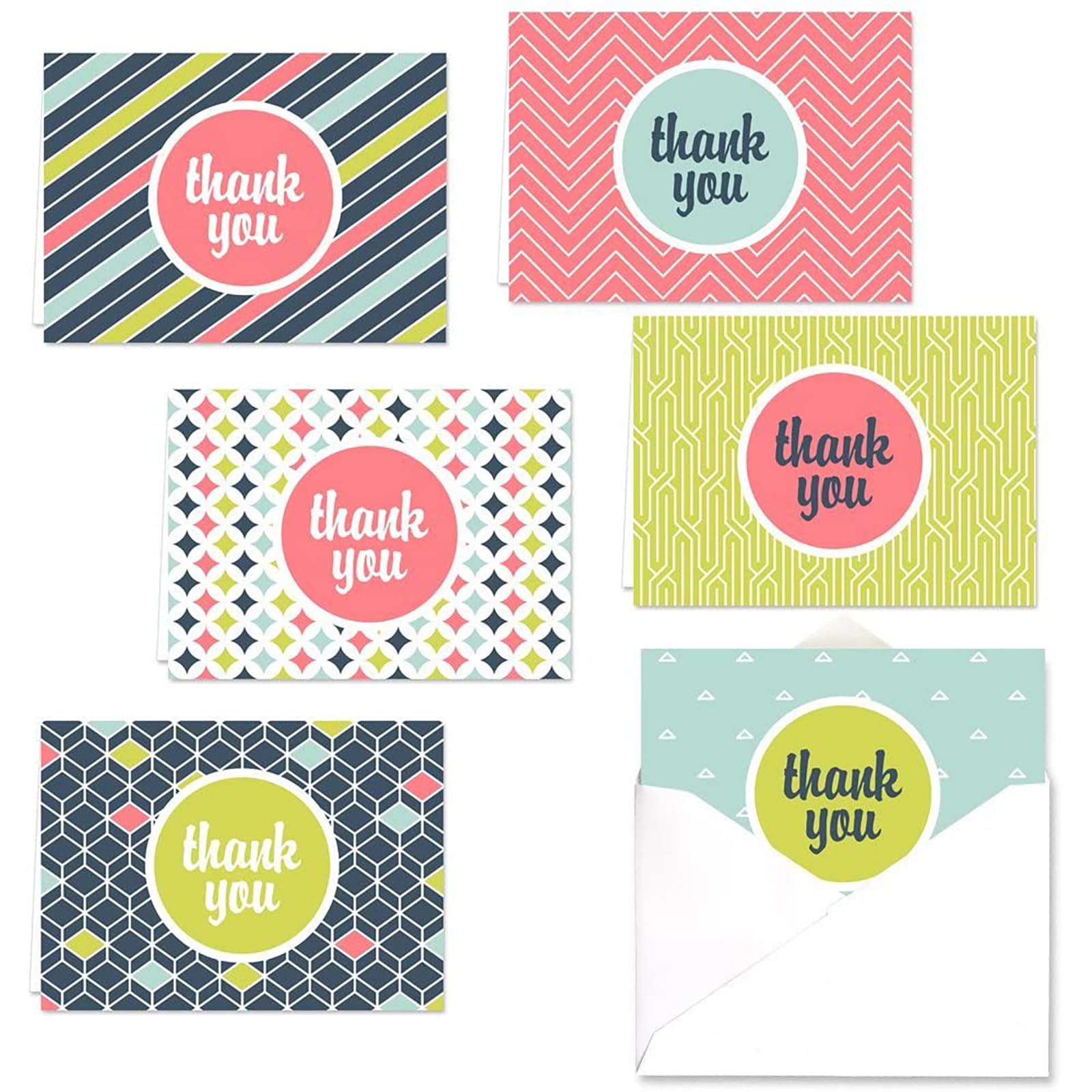 36-Pack Thank You Note Cards with Envelopes | 6 Geometric Appreciation Card Designs | 3.5