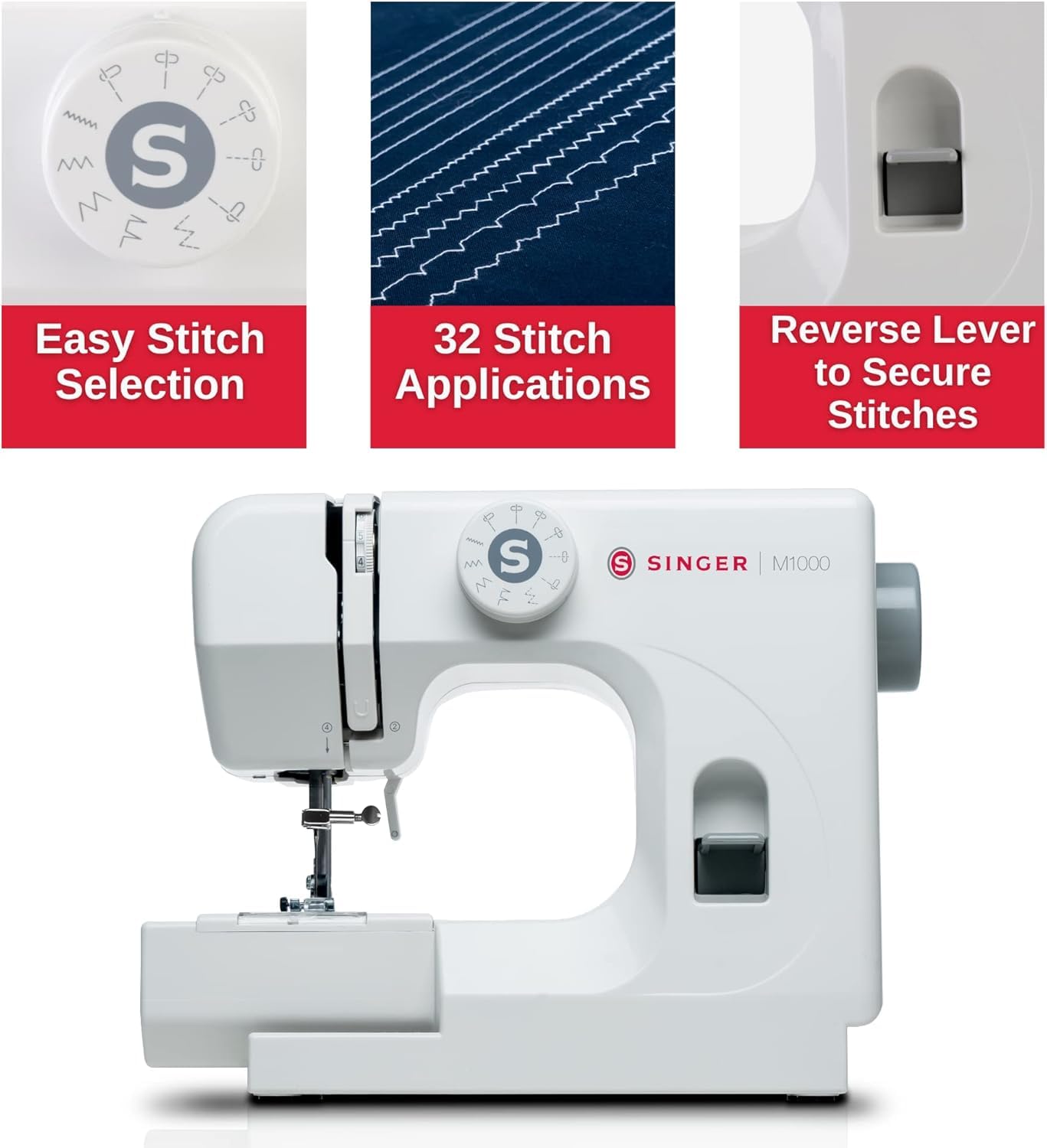 SINGER M1000.662 Lightweight Portable Sewing Machine - 32 Built-in Stitches, LED Light, Top Drop-in Bobbin - Perfect for Hemming, Mending & DIY Sewing Projects at Home