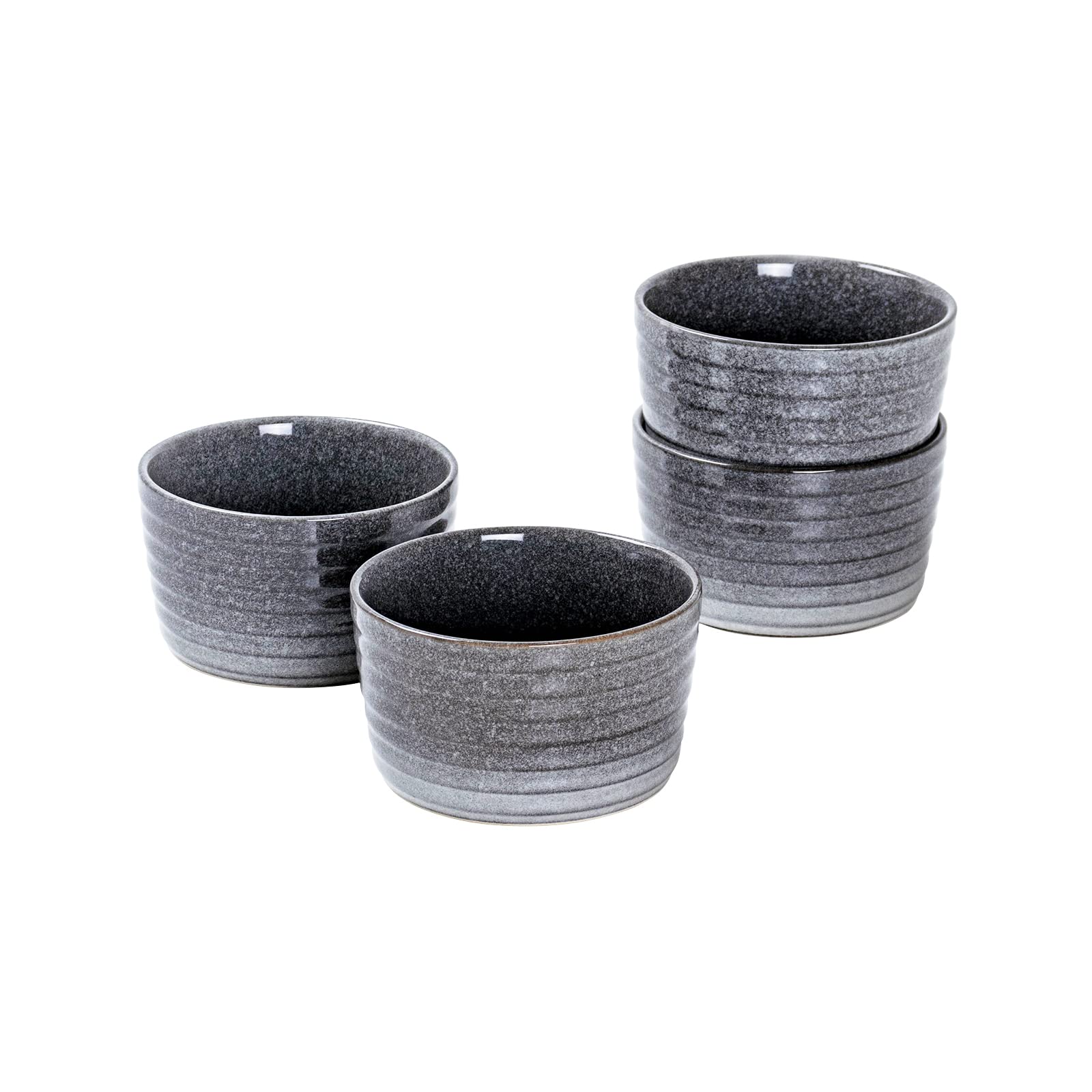 UNICASA 4-Piece Ramekin Set - 8 oz Oven-Safe Ceramic Creme Brulee Dishes for Baking Custard, Pudding & Souffle - Reactive Gray - Perfect for Dessert Serving, Kitchen Baking & Party Entertaining