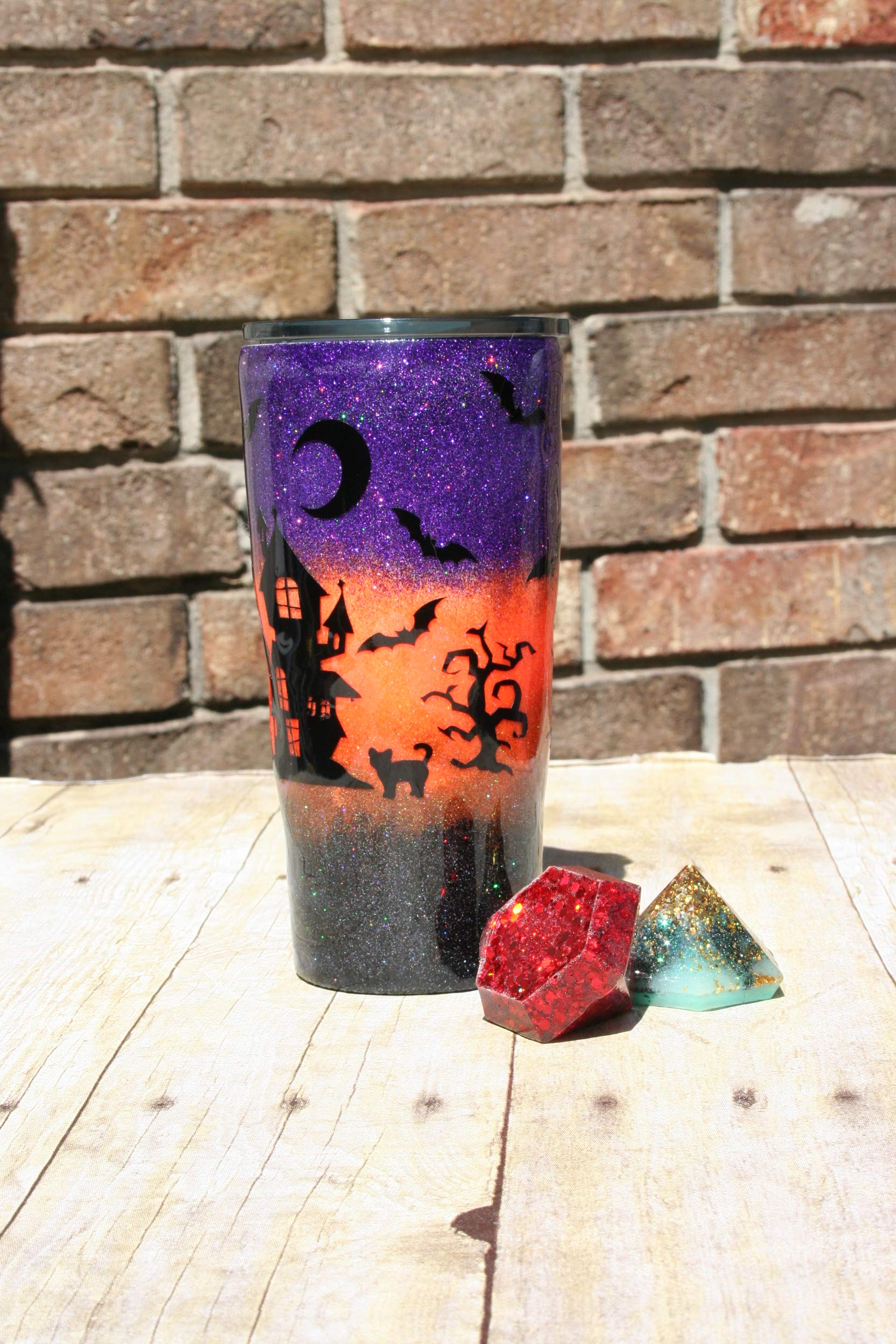 Arkansas Made Halloween Themed Glittered Double Walled Stainless Steel Tumbler - 22oz Insulated Cup for Pumpkin Spice Lattes, Fall Parties & Trick-or-Treating