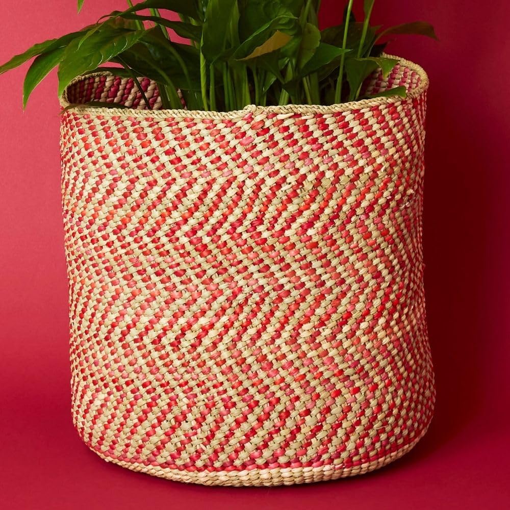 Medium Red Iringa Woven Basket - Indoor Planter & Toy Storage Organizer for Home Decor, Nursery, and Living Room