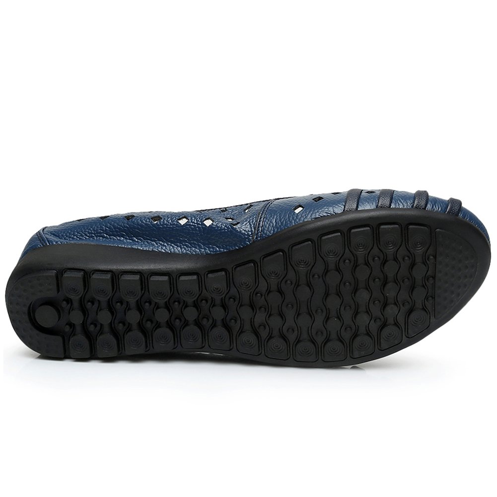 rismart Women's Hollow Comfort Slip-On Leather Ballet Flats - Breathable Lightweight Shoes for Work, Travel & Casual Wear