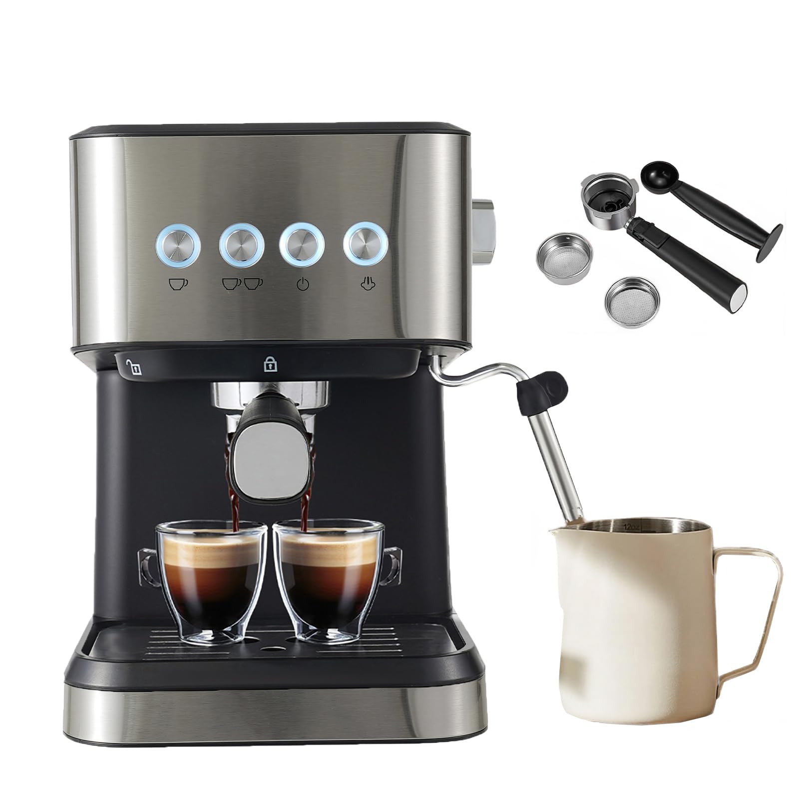 Professional Espresso Machine with Milk Frother - 50oz Removable Water Tank for Cappuccino & Latte - Perfect Gift for Coffee Lovers, Dad & Mom - Ideal for Home, Office & Coffee Shops