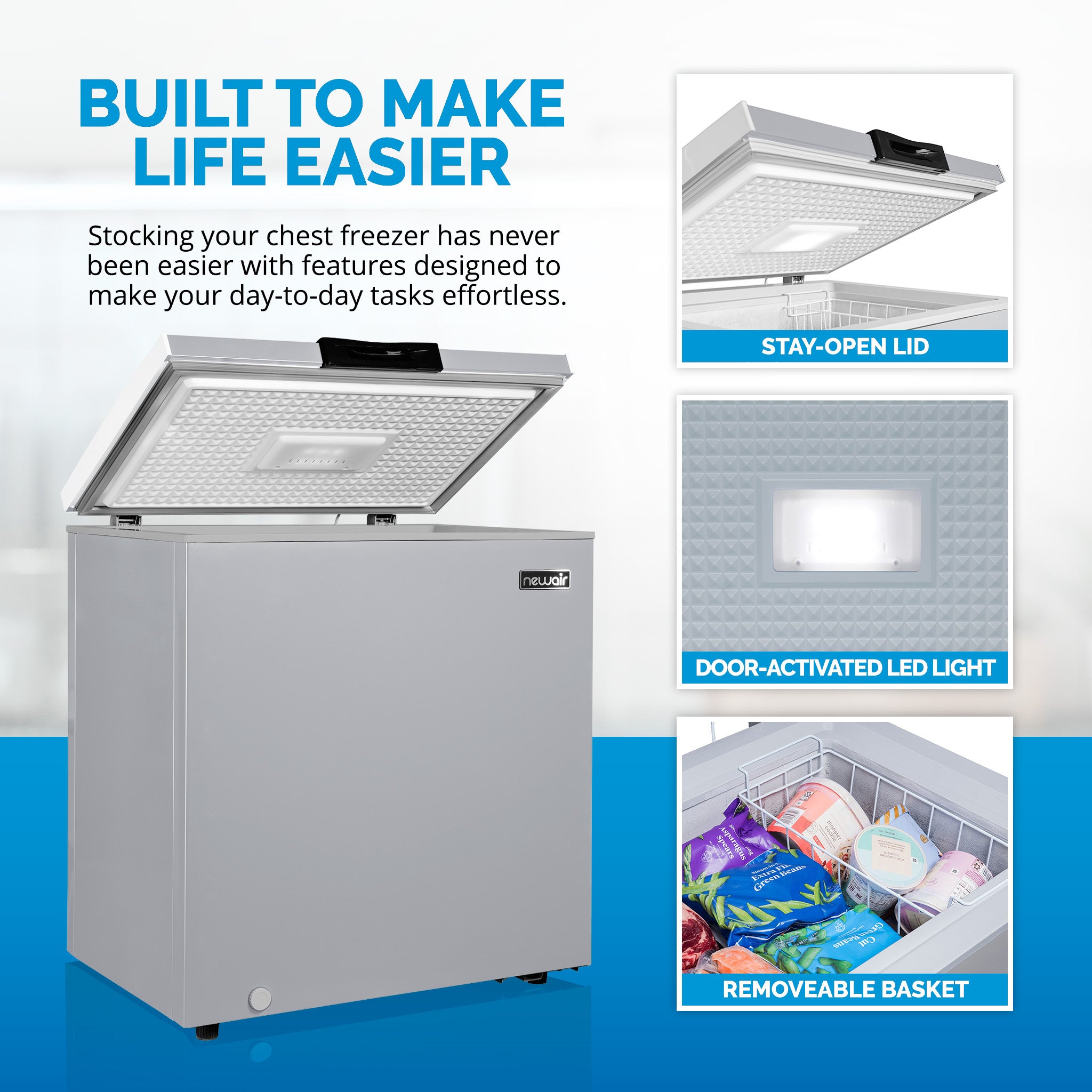 Newair® 5 Cu. Ft. Mini Deep Chest Freezer - Compact & Energy Efficient, Cool Gray - Perfect for Home, Garage, Basement, or Small Business Storage