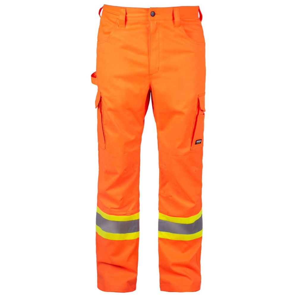 Terra Men's High Visibility Cargo Work Pants with Knee Pad Pockets - Reflective Orange (116618) | Durable Construction for Construction Workers, Utility Workers & Outdoor Laborers
