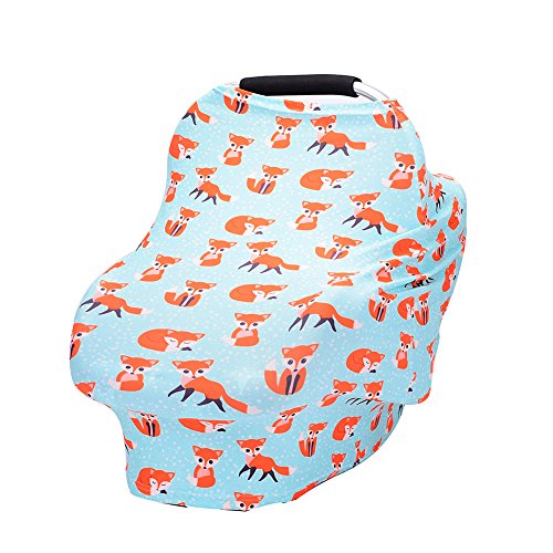 Premium Nursing Cover & Breastfeeding Scarf - Universal Baby Car Seat Canopy & Stroller Cover for Boys & Girls (Fox Print) - Perfect Baby Shower Gift for New Moms, Nursing in Public & Outdoor Protection