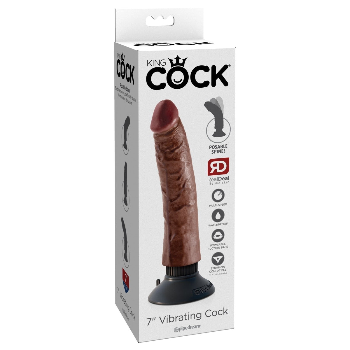 King Cock 7 Inch Realistic Brown Dildo with Powerful Vibrations - Perfect for Solo Play, Couples & BDSM Scenes
