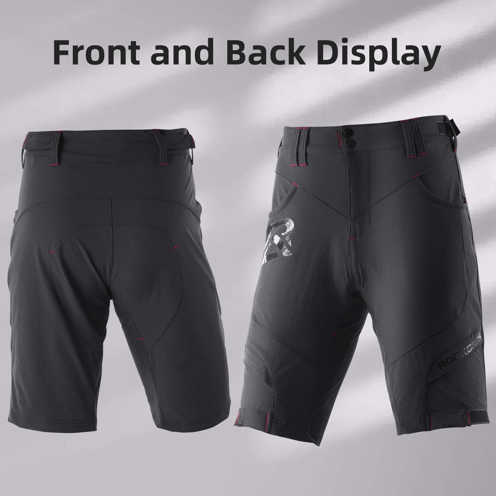 ROCKBROS Men's Padded Mountain Bike Shorts - Breathable MTB Cycling Shorts for Trail Riding & Commuting