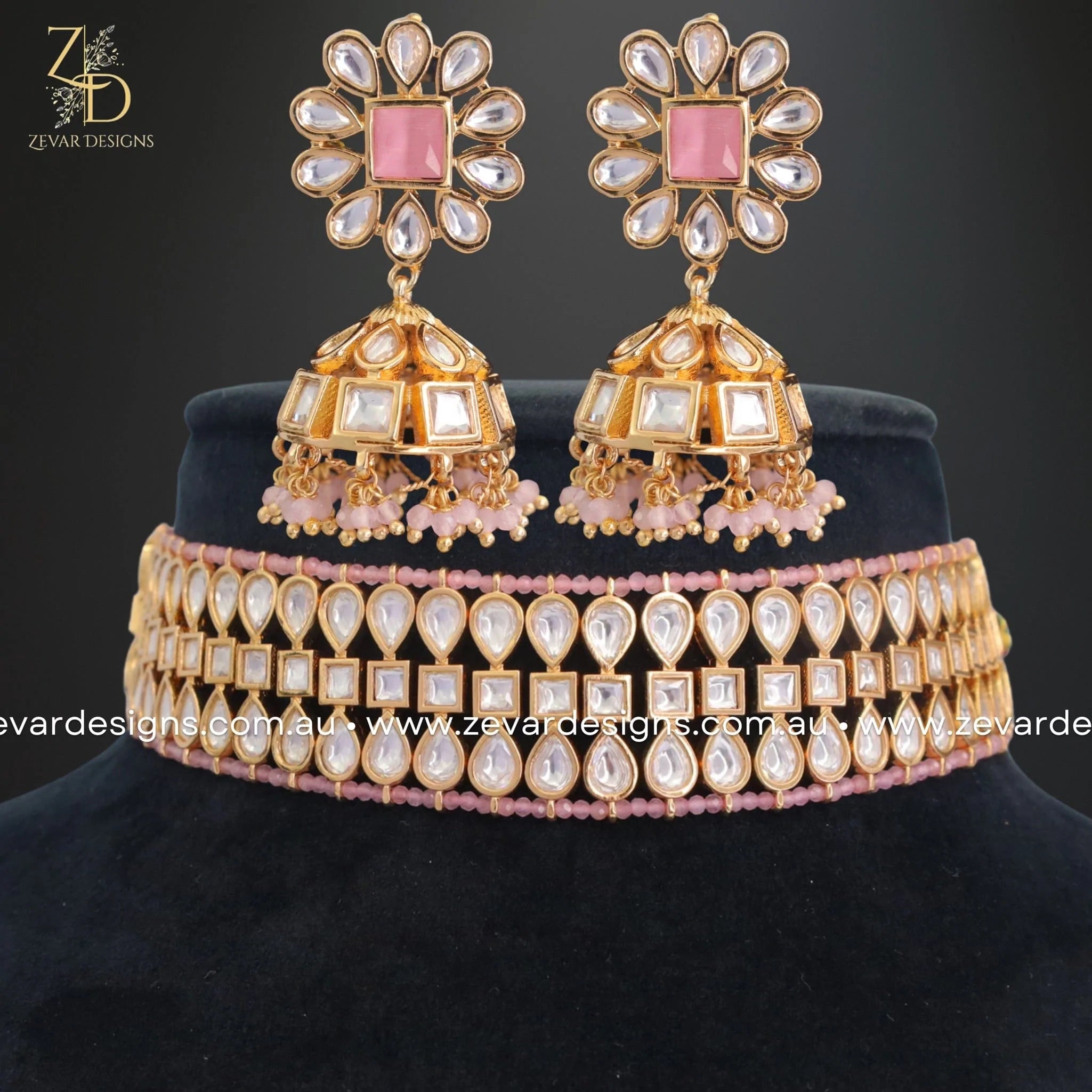 Elegant Kundan Choker Necklace Set in Pink - Indian Bridal Jewelry for Weddings, Parties & Festive Occasions